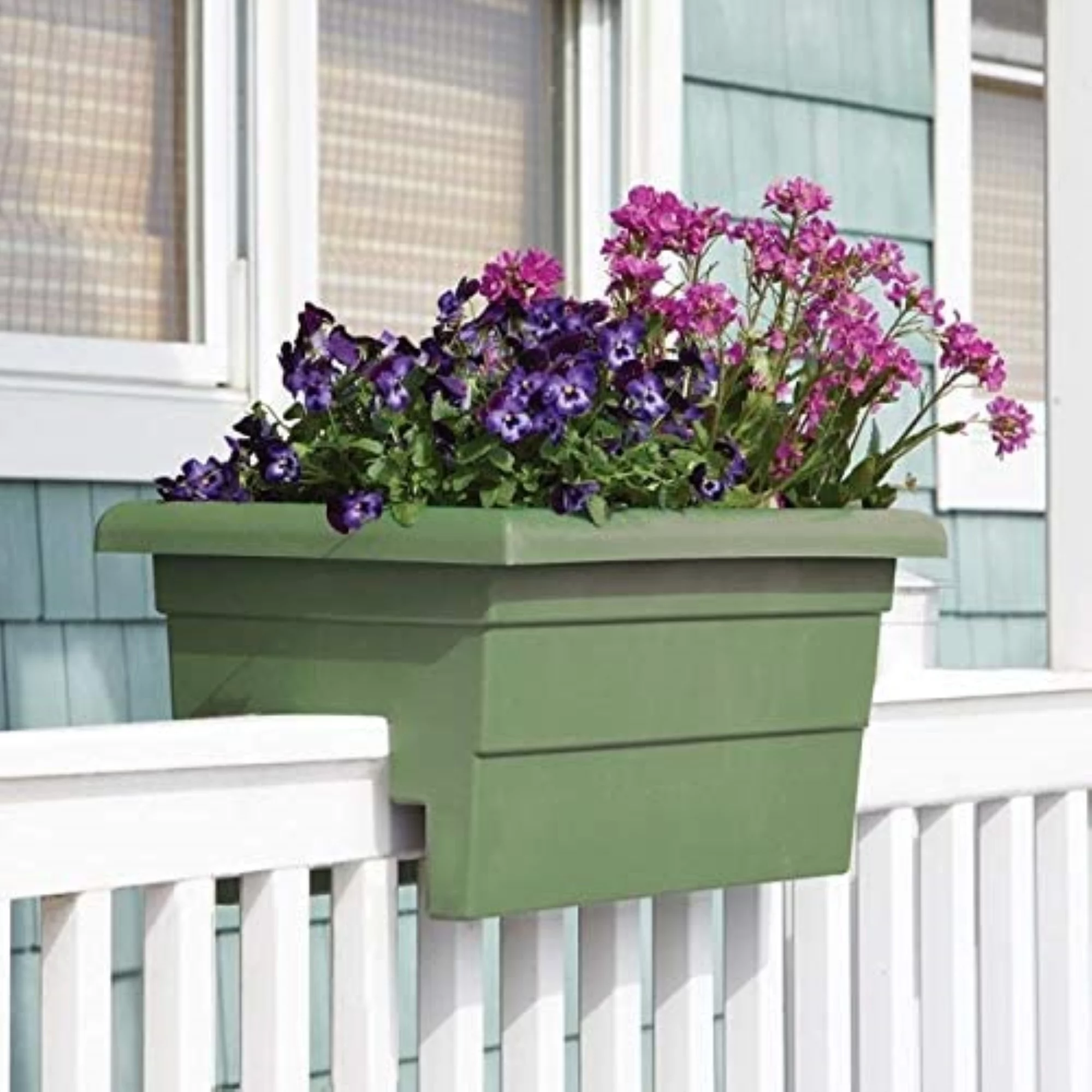 Novelty Countryside Rectangular Outdoor Plastic Railing Planter, Sage 16