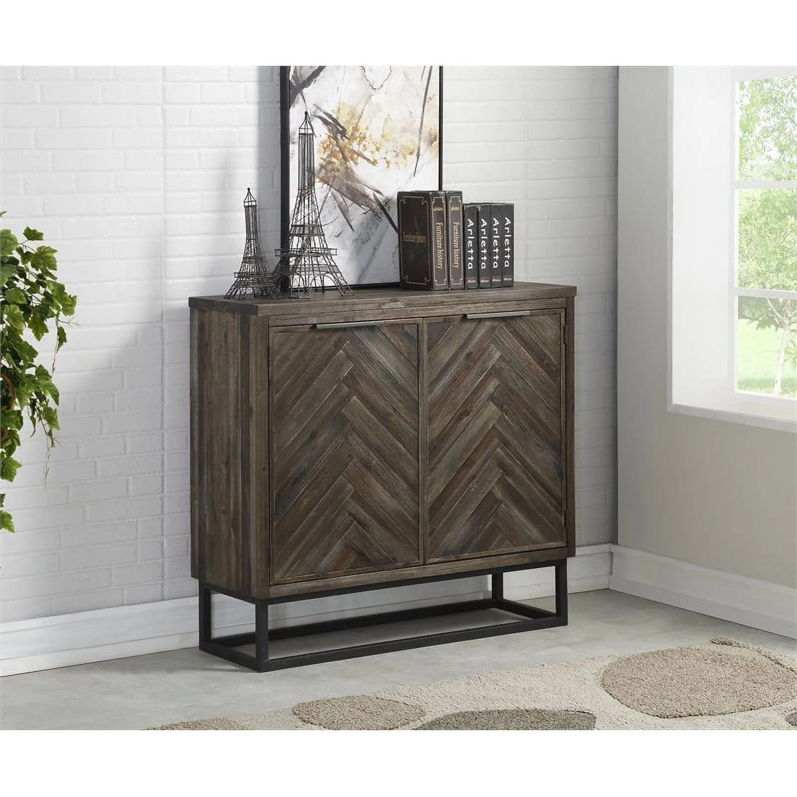 Pemberly Row Aspen Court Solid Wood Herringbone 2-Door Cabinet