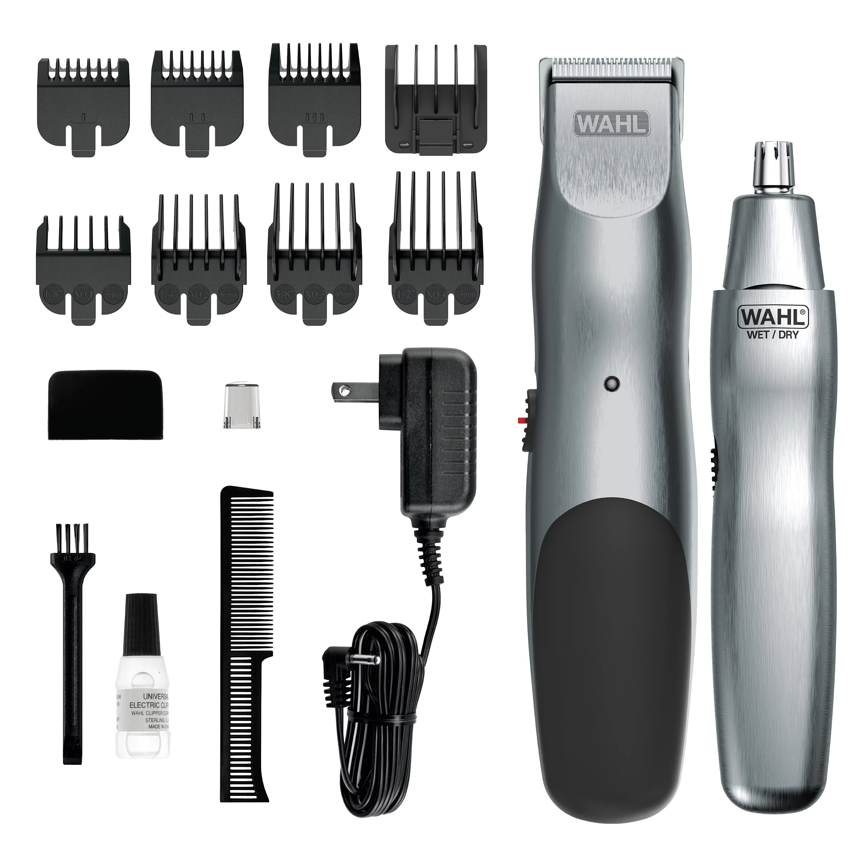 Wahl Groomsman Battery Cord/Cordless Beard Trimmer Kit, Men, 17pc, Satin Nickel - 5623