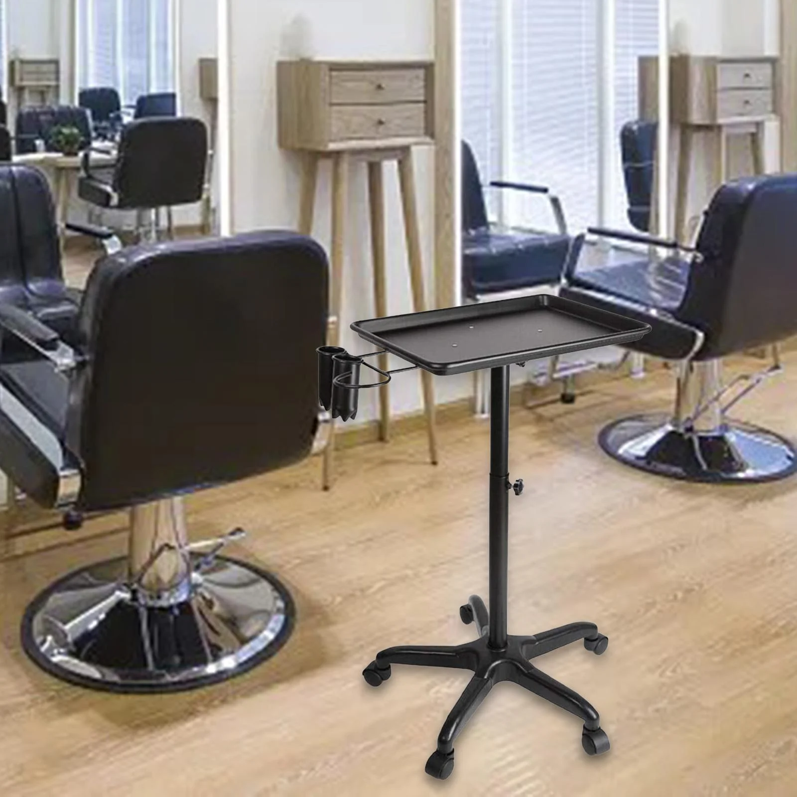 EHJRE Beauty Salon Trolley Hairdresser Cart Barber Shop Rolling Trolley Beauty Equipment Cart for Hairdressing with Hairdryer Stand black