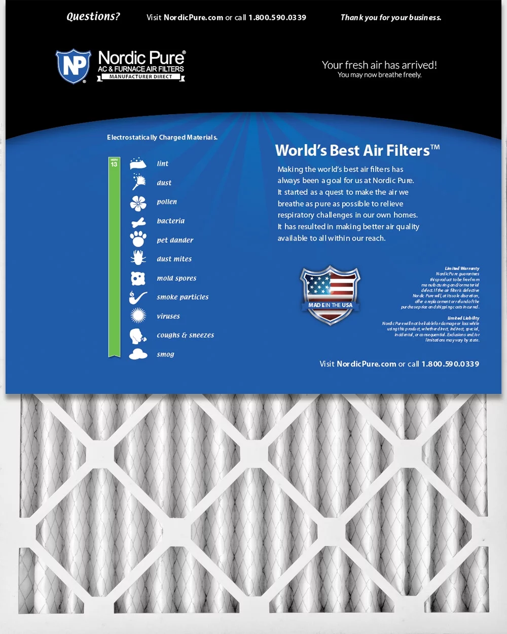 Nordic Pure 12x24x2 Pleated MERV 13 Air Filters 3 Pack