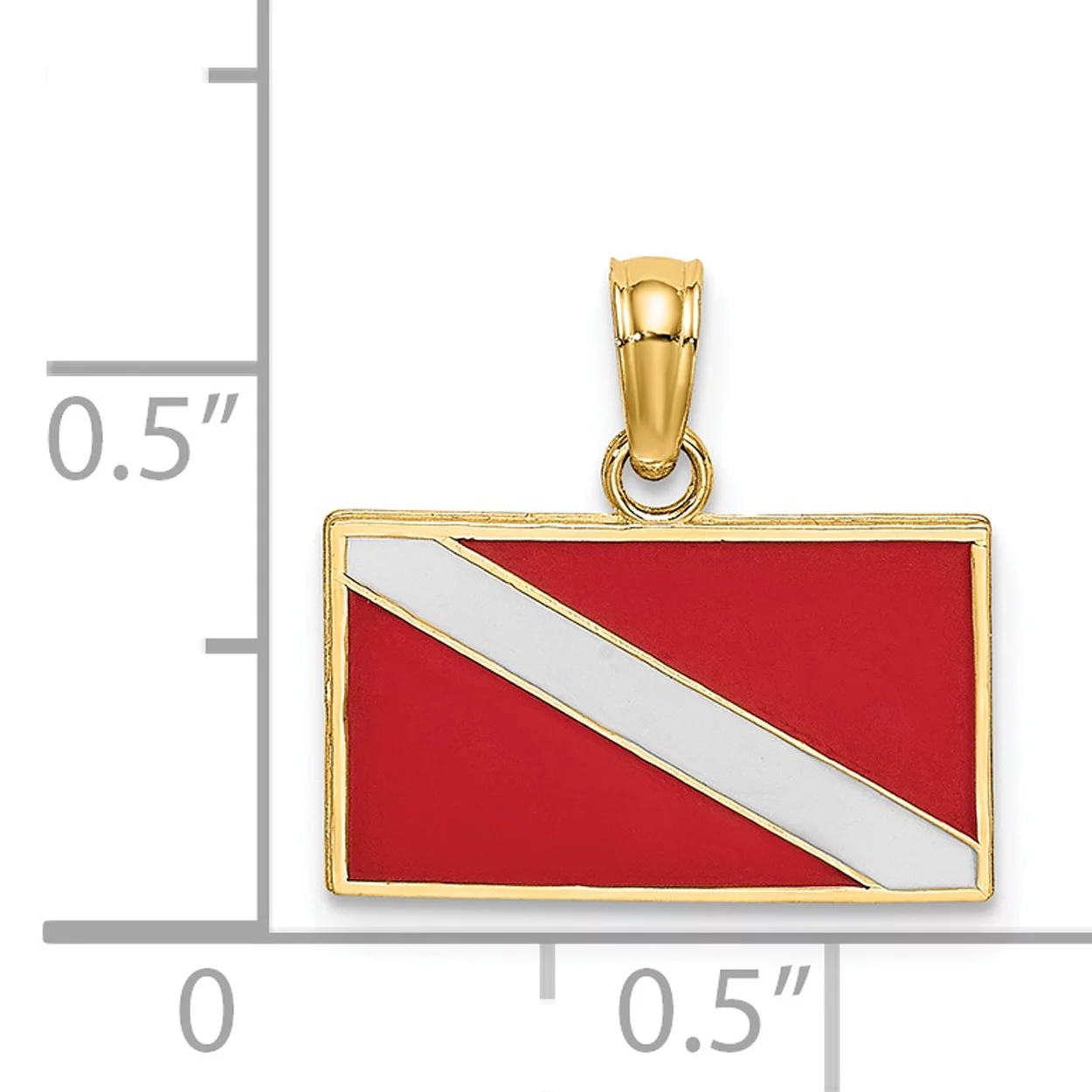 Carat in Karats 14K Yellow Gold Dive Flag With Red & Enamel Pendant Charm (14.7mm x 15.95mm) With 14K Yellow Gold Lightweight Rope Chain Necklace 20''