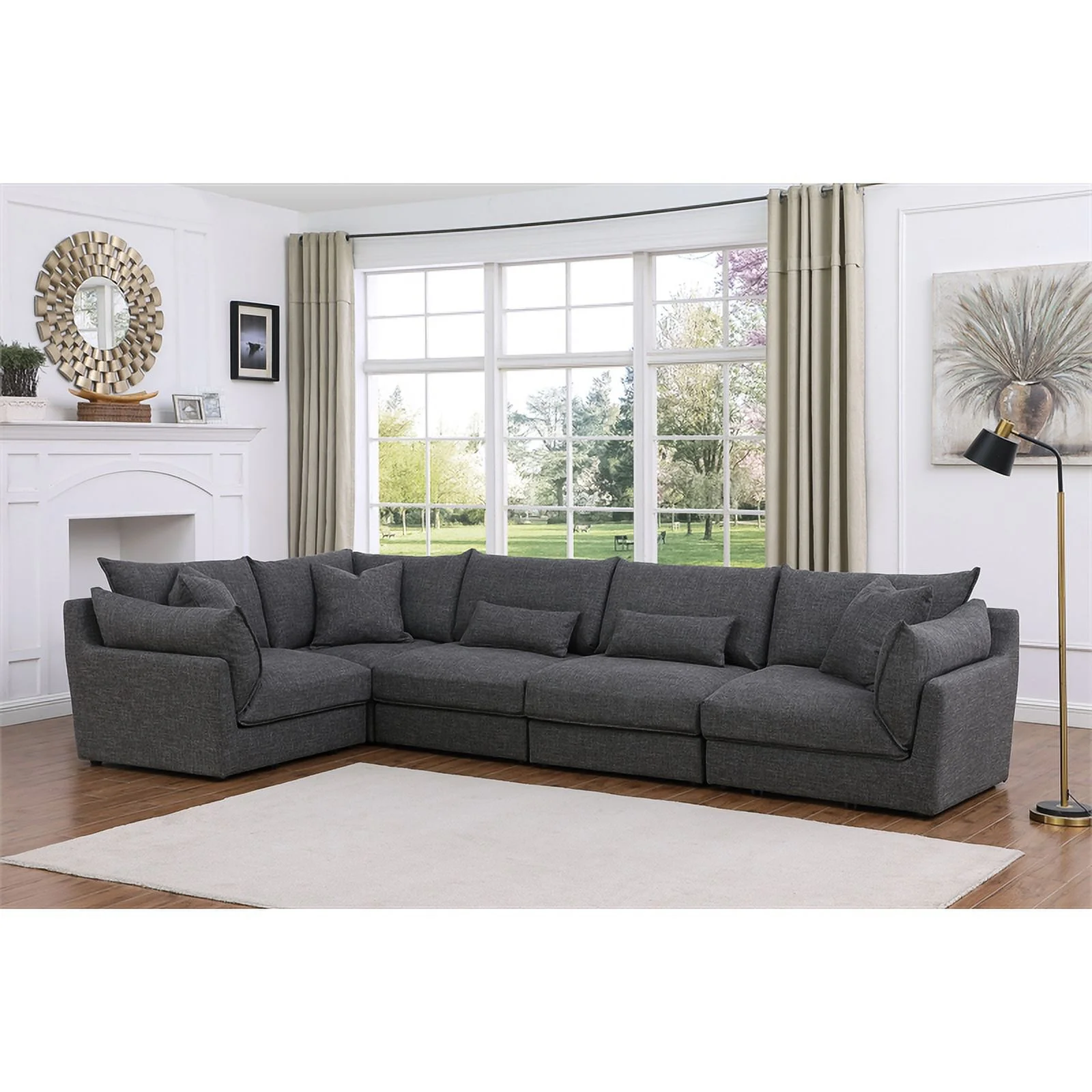 Claire Linen Fabric Armless Chair Dark Gray