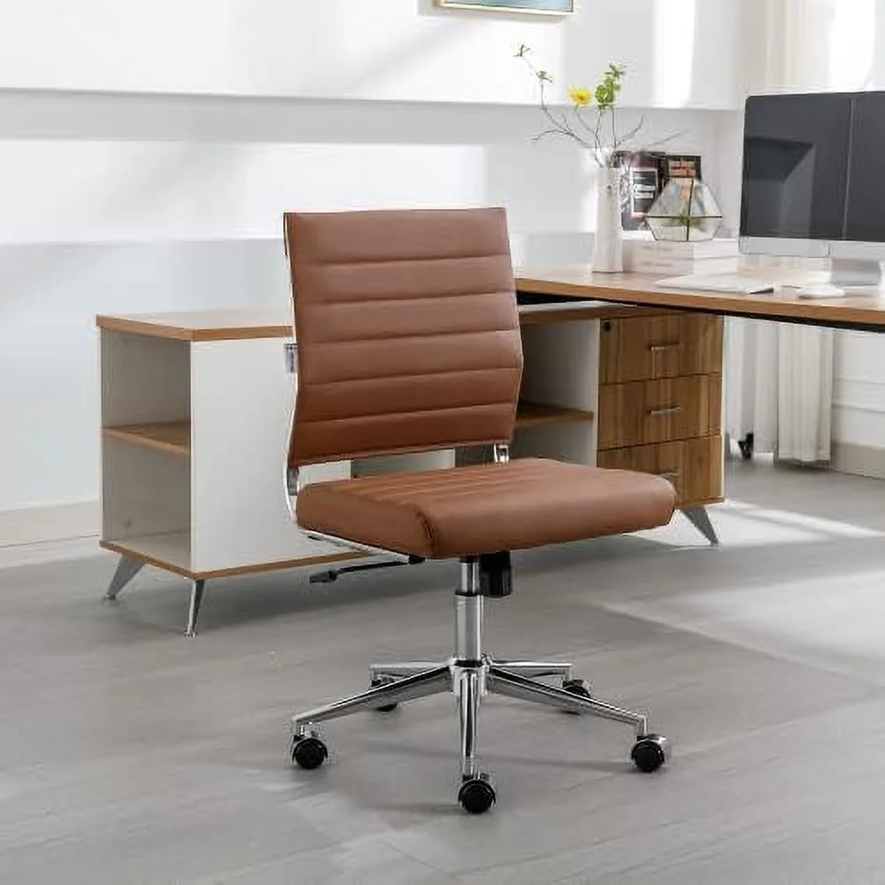 MQLIFEBOOM Armless Office Chair  Leather Modern Desk Chair Swivel Task Chair  Small Conference Room Chairs Ribbed Computer Chair Without Arms.