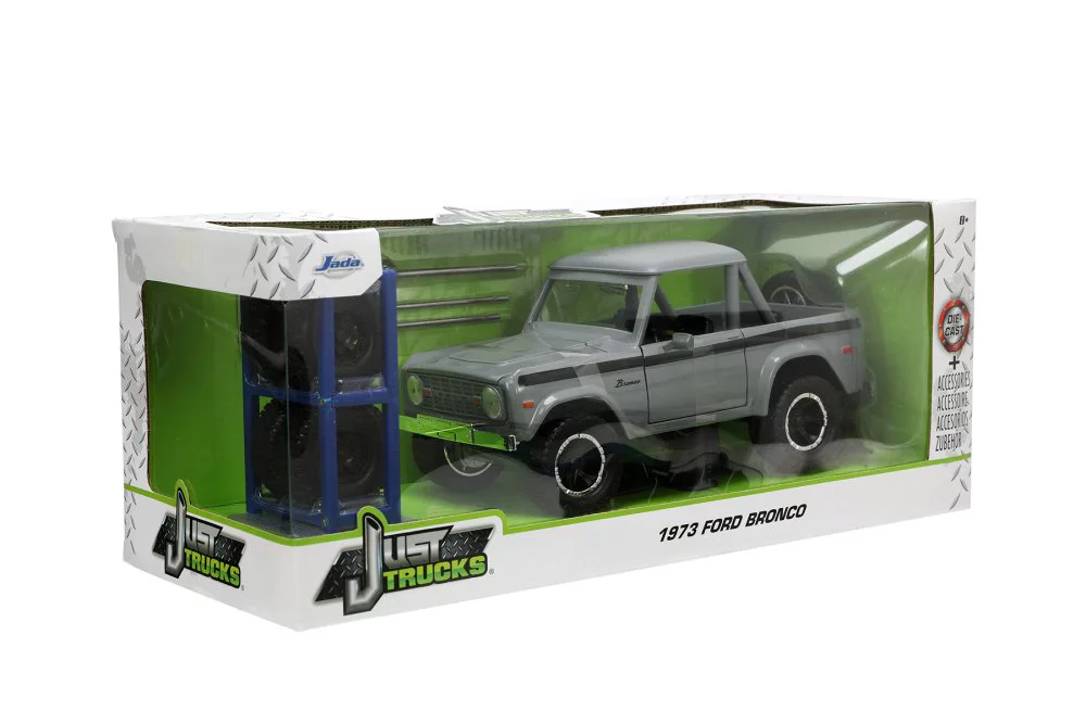 1973 Ford Bronco Pickup Truck with Extra Wheels, Gray - Jada Toys 33849 - 1/24 scale Diecast Car