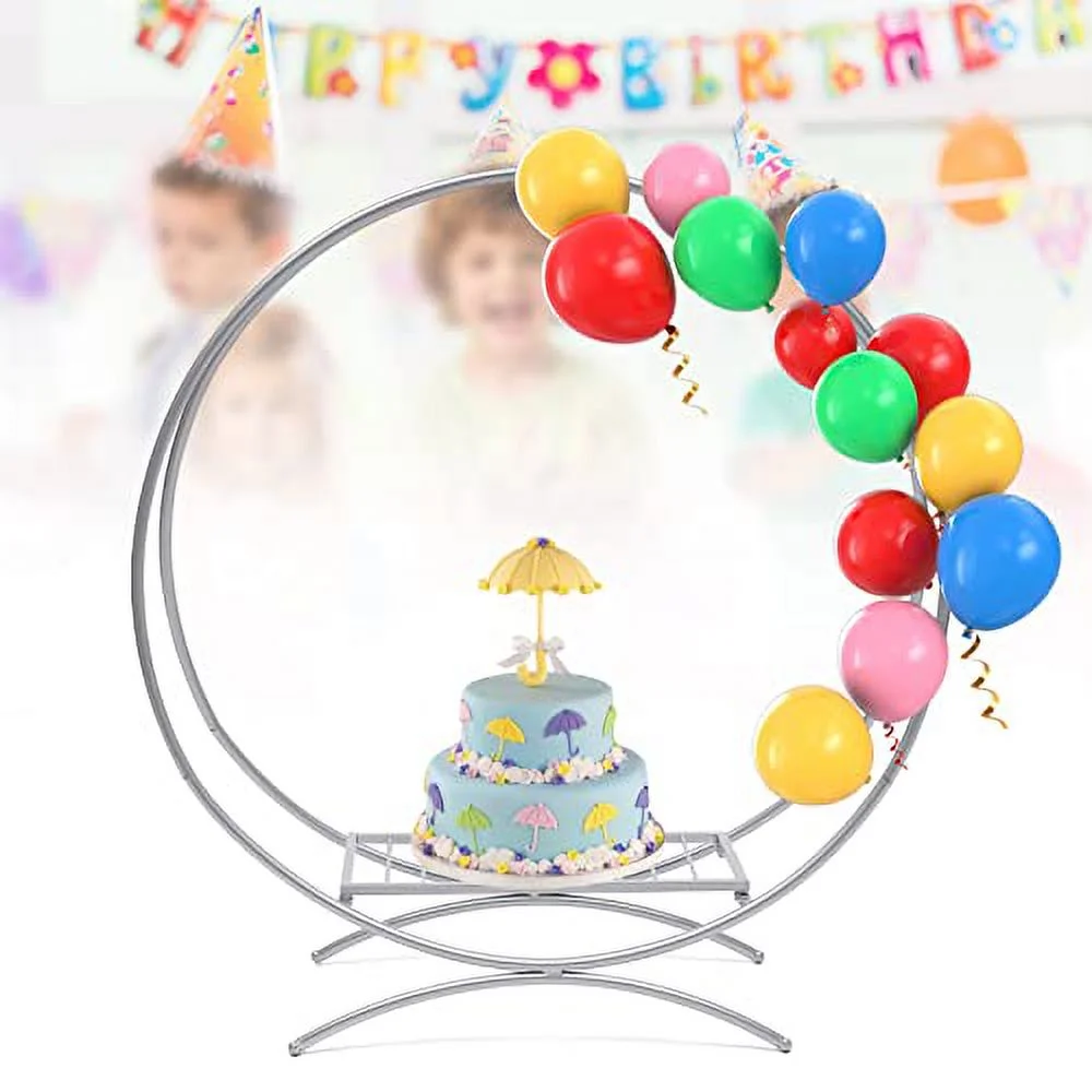 Φ 2.52 Ft Round Balloon Arch Kit, Metal Arch Stand Kit, Silvery Double Ring Arch Stand, Garden Plants Vines Climbing Frame for Garden, Yard, Wedding Background Decoration