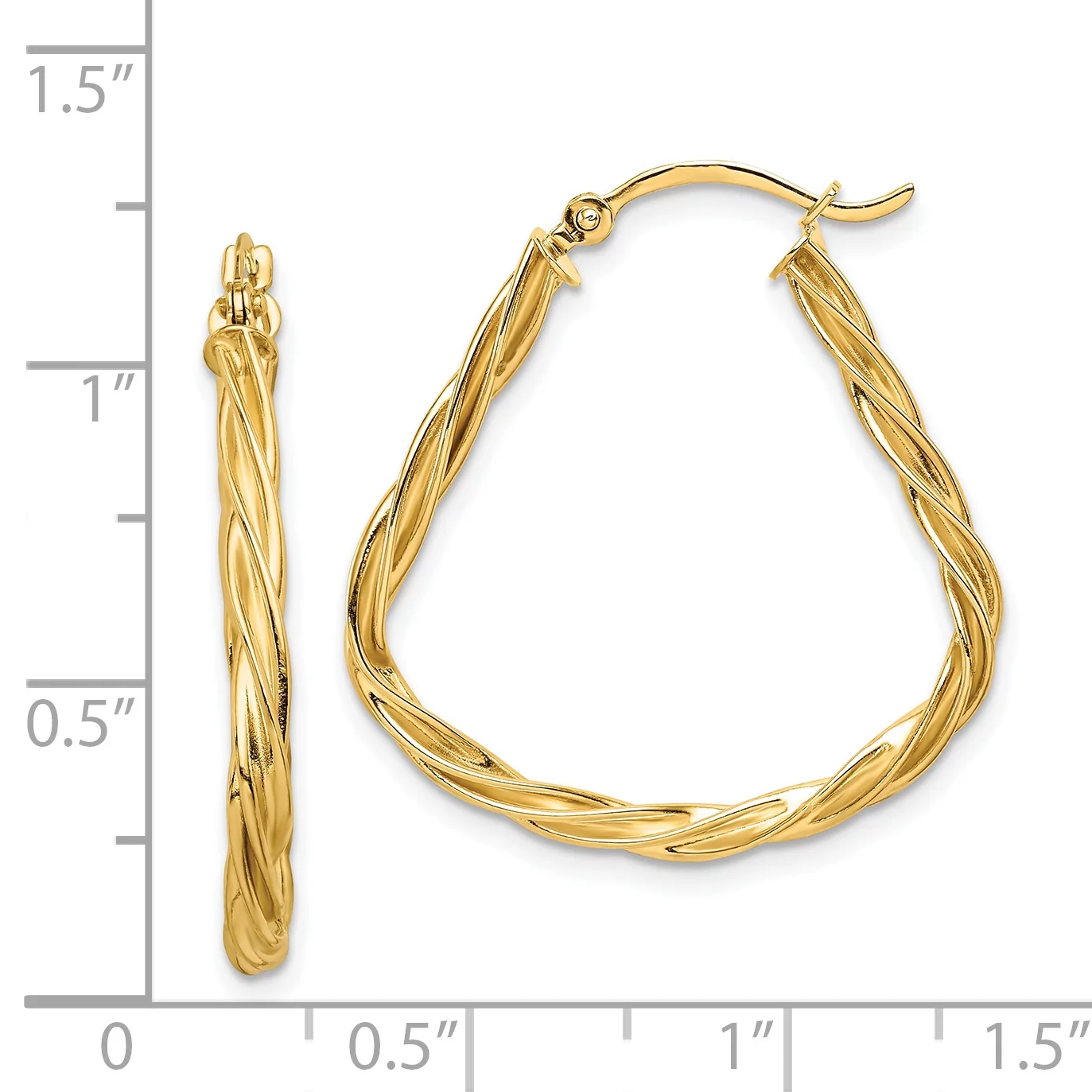 Primal Gold 14 Karat Yellow Gold Polished Twisted Triangular 2.5mm Hoop Earrings