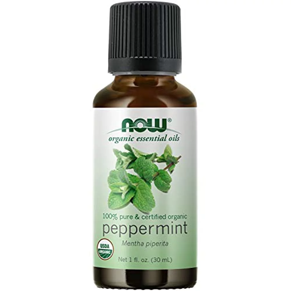 NOW Essential Oils Organic Peppermint Oil Invigorating Aromatherapy Scent Steam Distilled 100 Pure Vegan Child Resistant Cap 1 Ounce