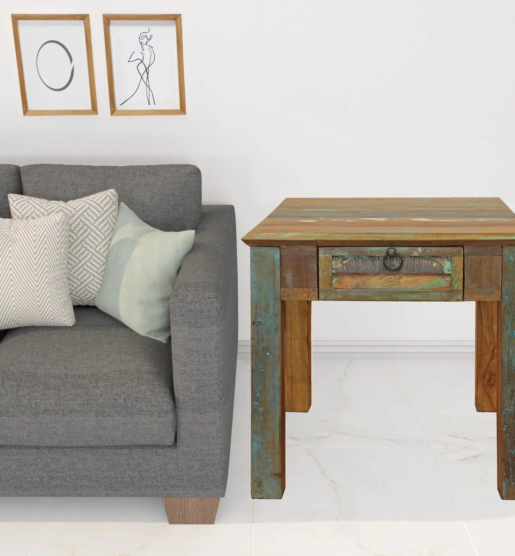 HomeRoots 488543 24 in. Solid Wood Square End Table with Drawer, Brown