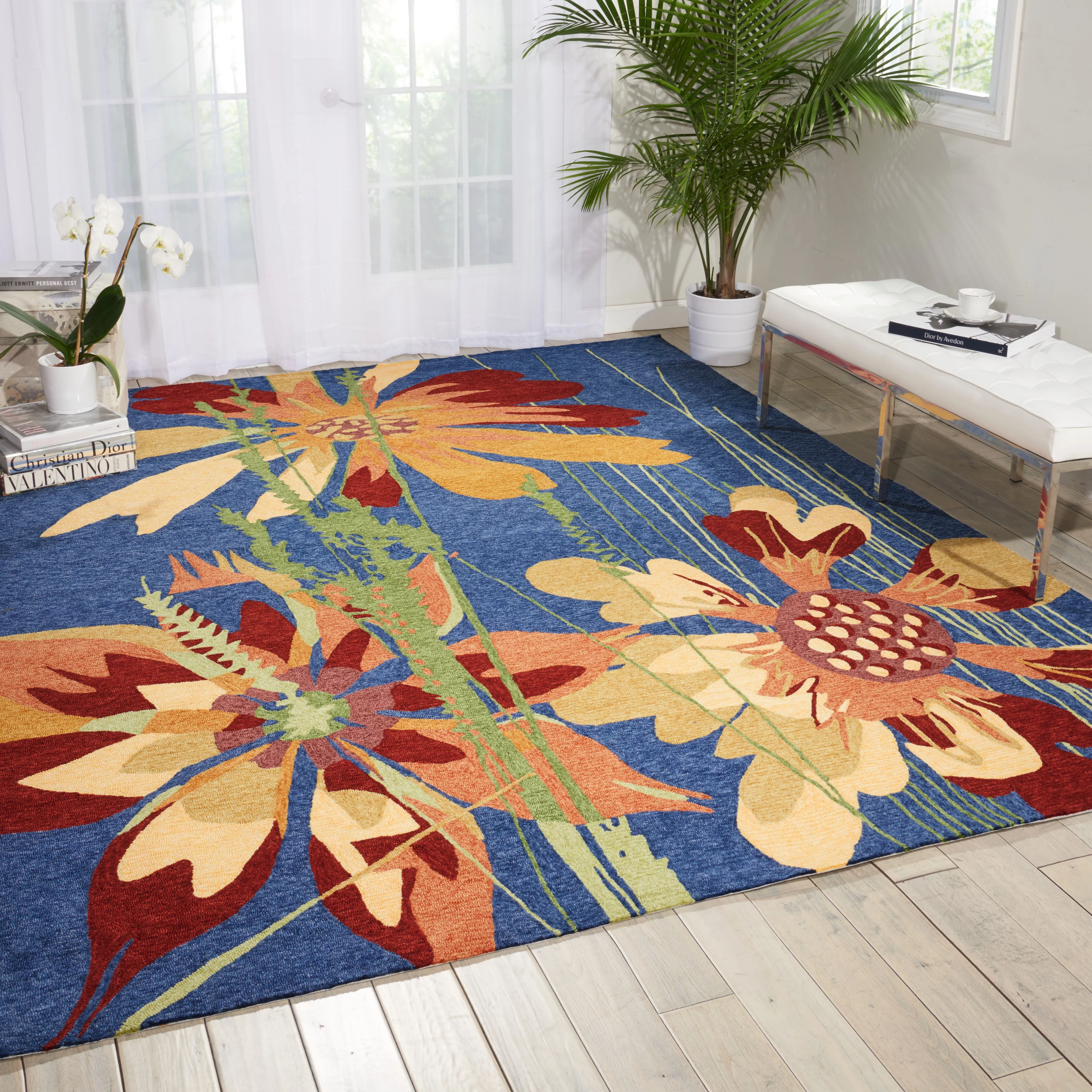 Nourison South Beach Indoor/Outdoor Traditional Floral Denim 8' x 10'6