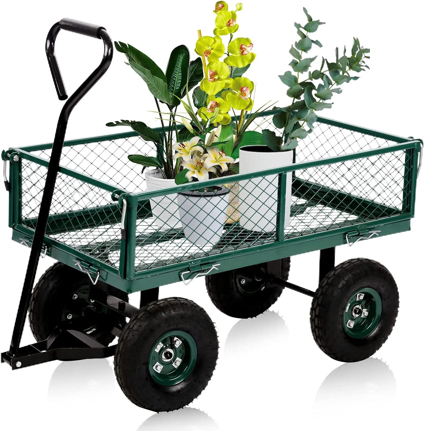 Garden Carts Yard Wagon Heavy Duty Utility Wagon with Mesh Steel Frame & 11