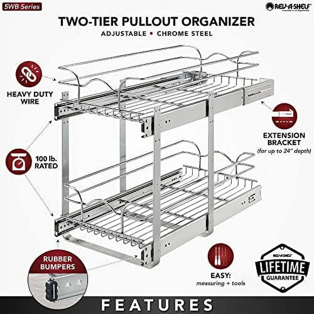 STVBCN 2-Tier Kitchen Cabinet Pull Out  and Drawer Organizer Slide Out Pantry  Basket in Multiple Sizes  12 x 18 In  5WB2-1218CR-1