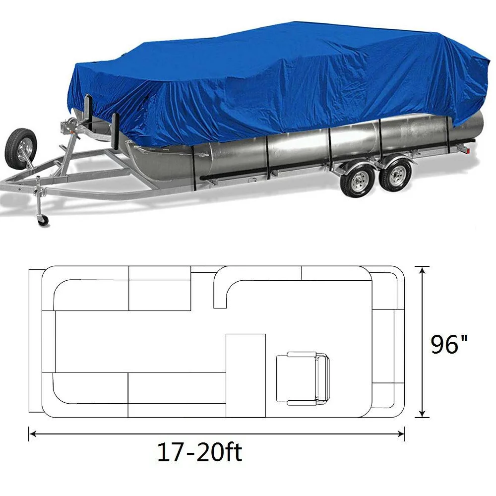 17-20Ft 21-24Ft 210D Pontoon Boat Cover Waterproof Heavy Duty Trailerable Pontoon Boat Covers Runabouts Protector Blue