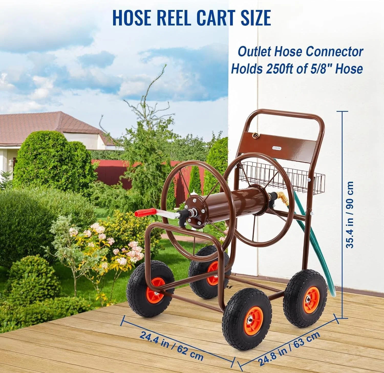 UOKRR Heavy Duty Steel Garden Hose Reel Cart 250 ft(5/8