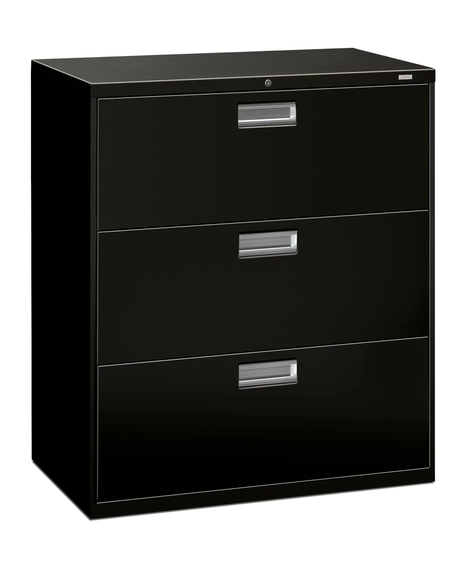 HON Brigade 3-Drawer Filing Cabinet - 600 Series Lateral Legal or Letter File Cabinet, Black (H683)