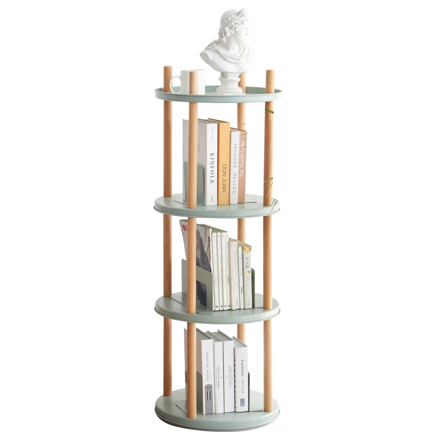 DremFaryoyo   ° Rotating Bookshelf  4 Tier Bookcase w/ Large-Capacity  Space  Multifunctional  Rack  Compact Design  Standing   Room  Bedroom  Study Room  Kitchen