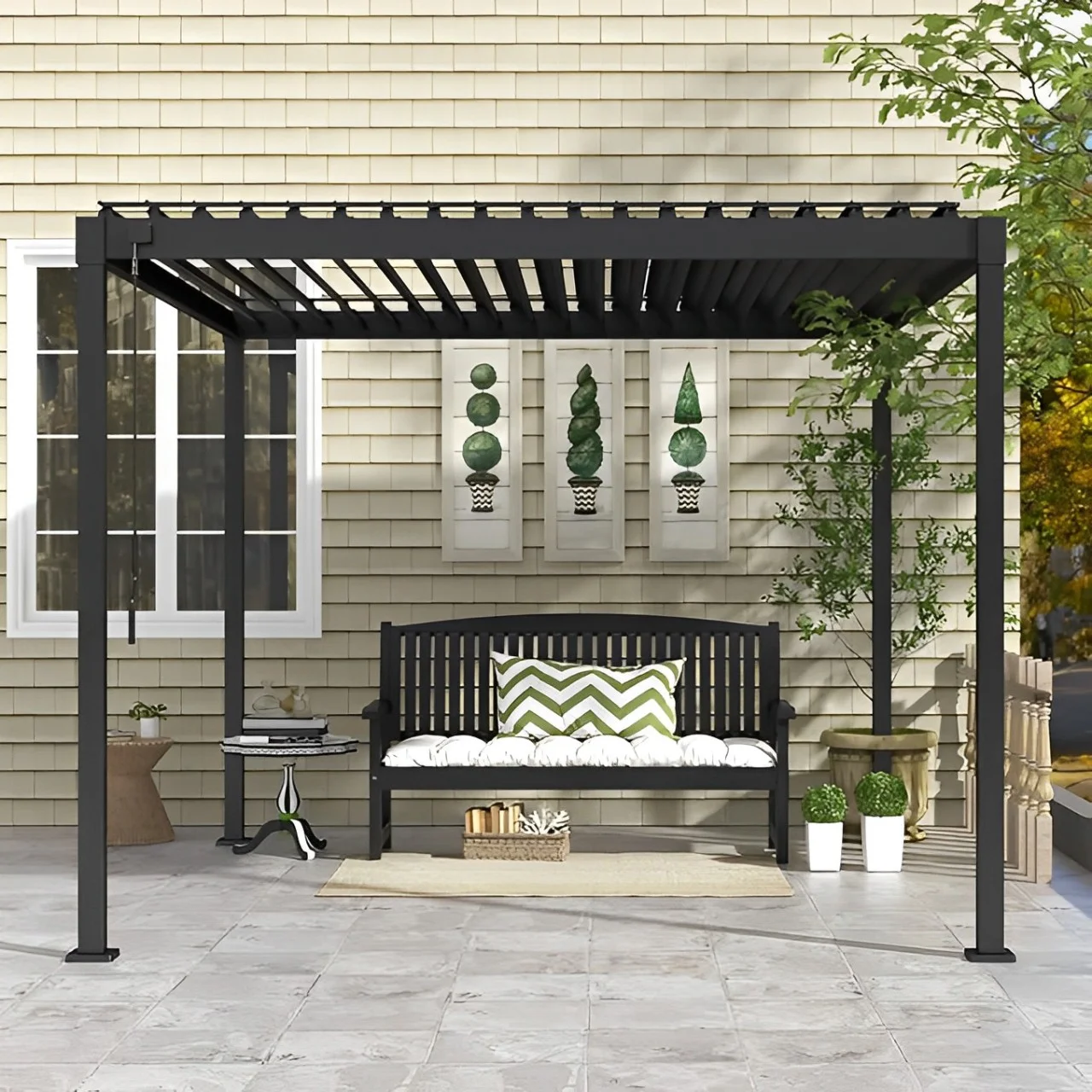MIRADOR 80S Louvered Pergola 10' x 10' w/ Adjustable Louvers for Outdoor Shade, Garden, Charcoal