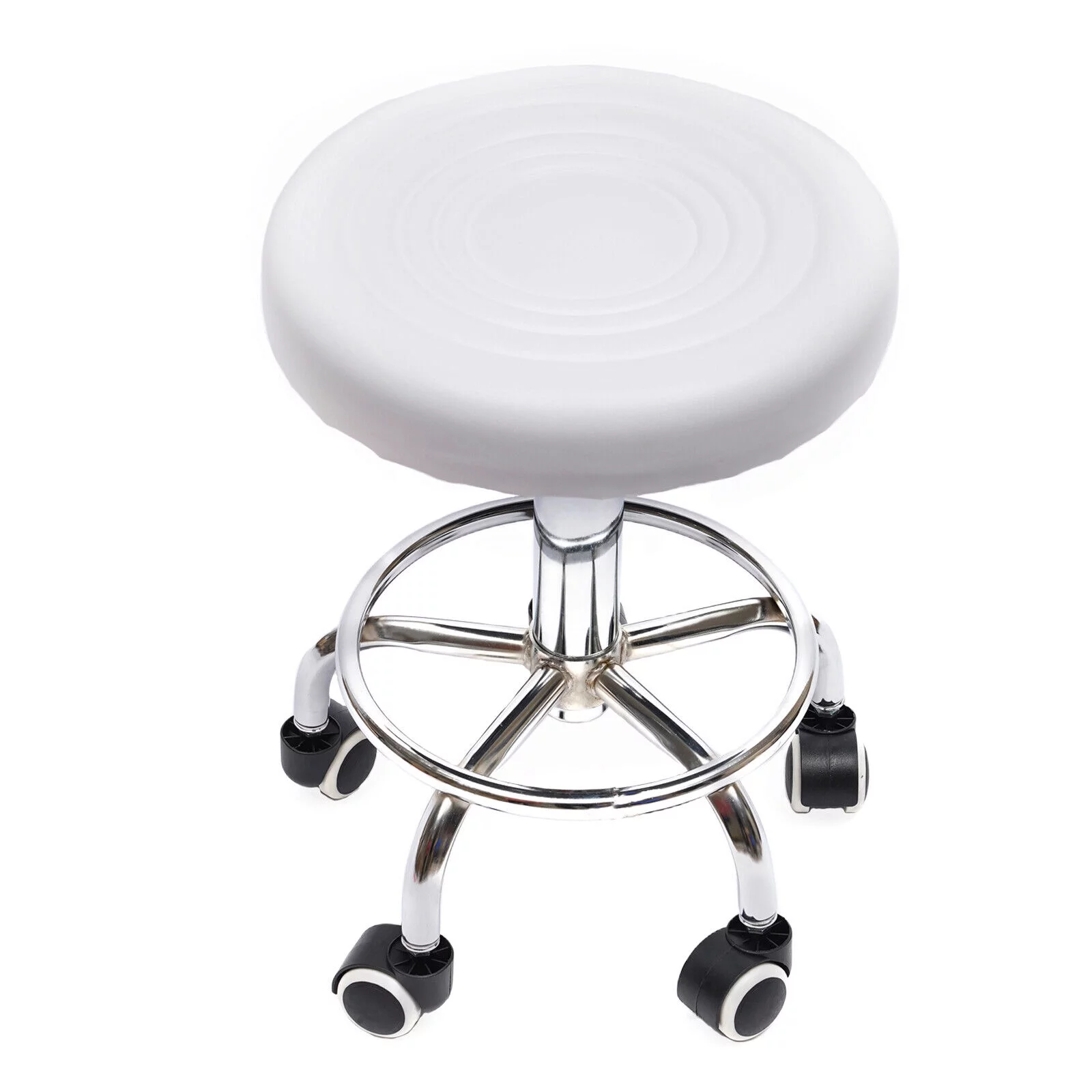 Round White Height Adjustable Rolling Swivel Salon Stool for Hair Salon Bar Office Use