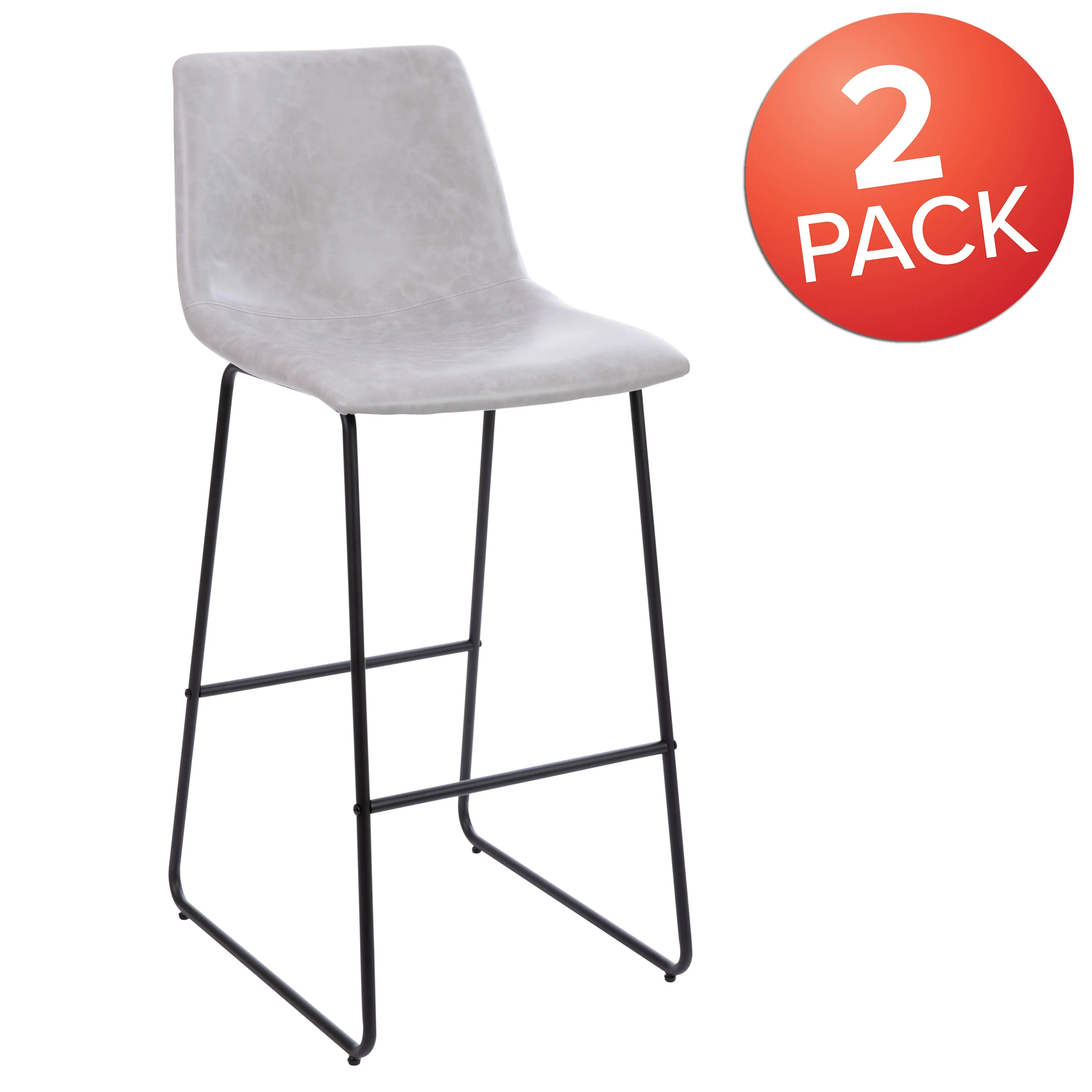 Flash Furniture Reagan Faux Leather Barstool, Light Gray, Set of 2