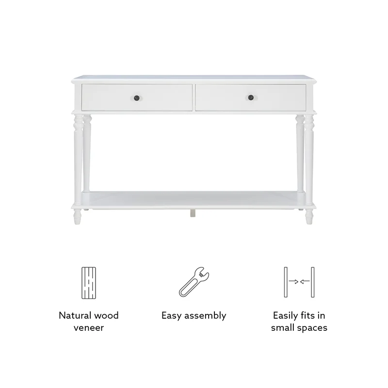 Linon Mavis Wood Console Table with 2 Drawers and Bottom Shelf in White