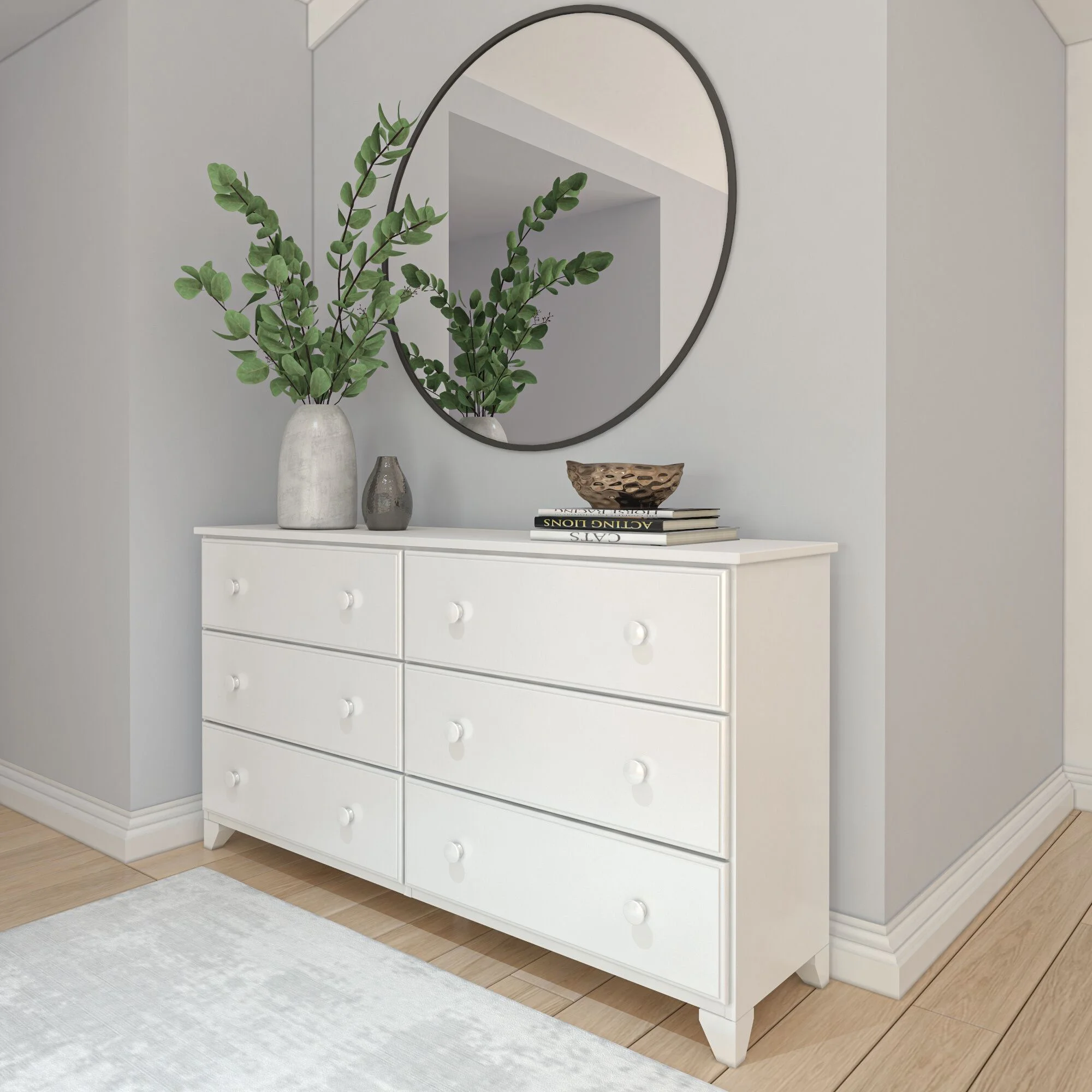 Plank+Beam 6 Drawer Dresser, Classic Chest of Storage Drawers, Solid Wood Dressers for Adults Bedroom, White