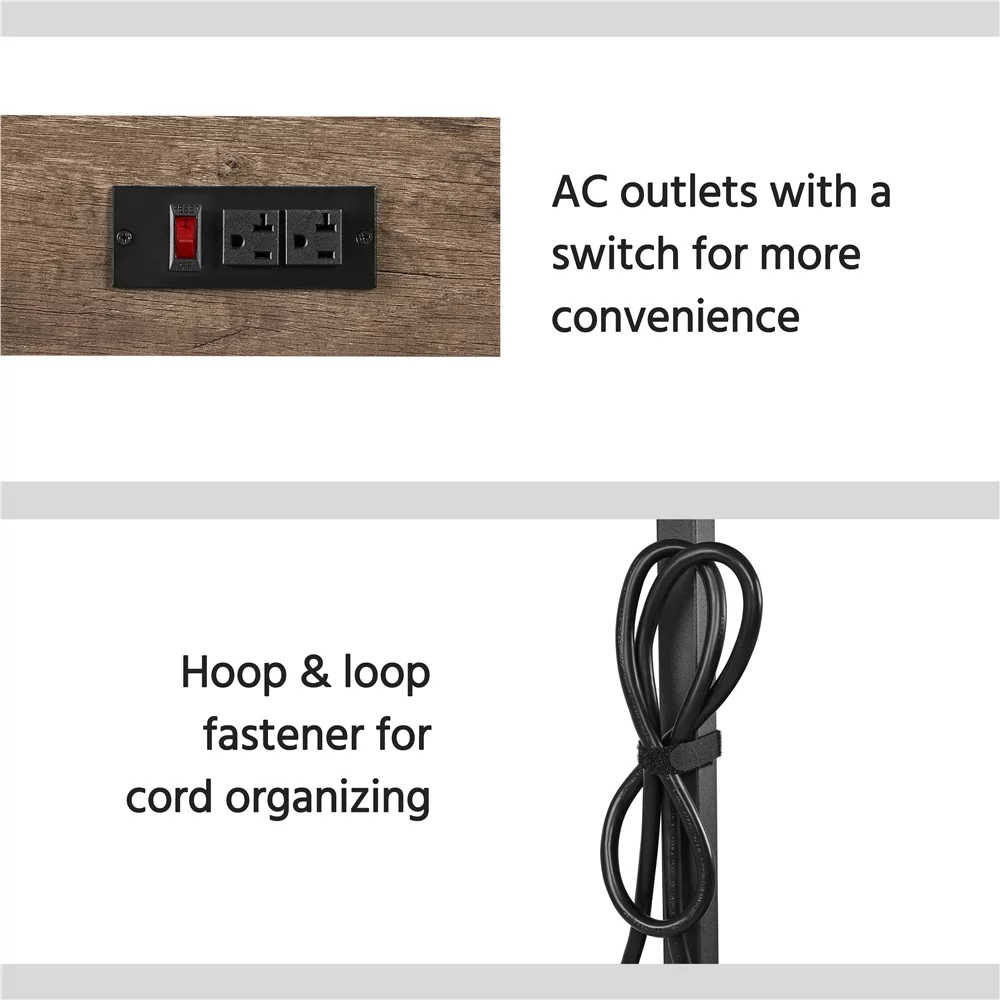 Topeakmart 3-Tier Rolling Kitchen Cart with Glass Holder and Power Outlets for Kitchen,  Taupe Wood