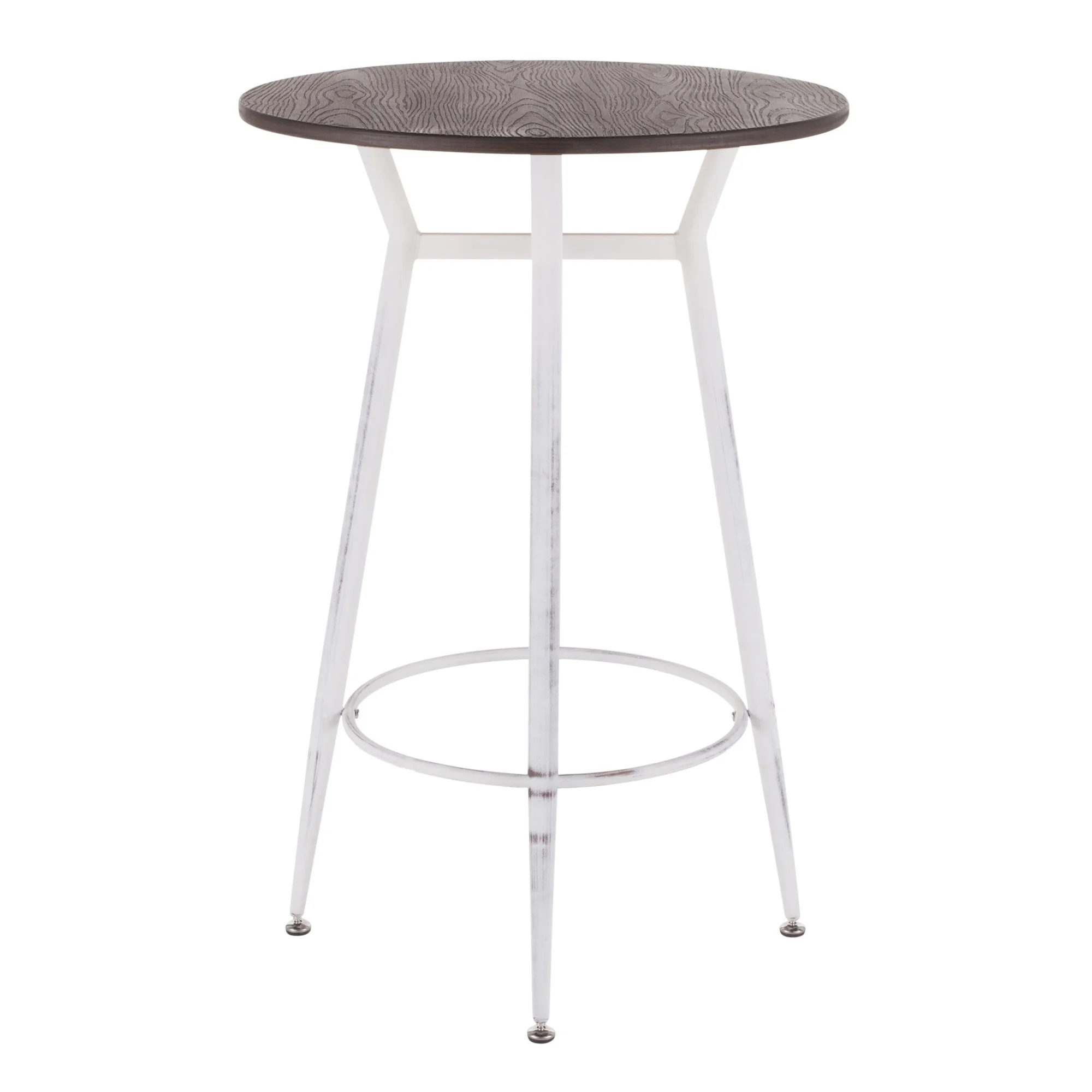 DeeHome Clara Industrial Round Bar Table in Vintage White Metal with Espresso Wood-Pressed Grain Bamboo by LumiSource