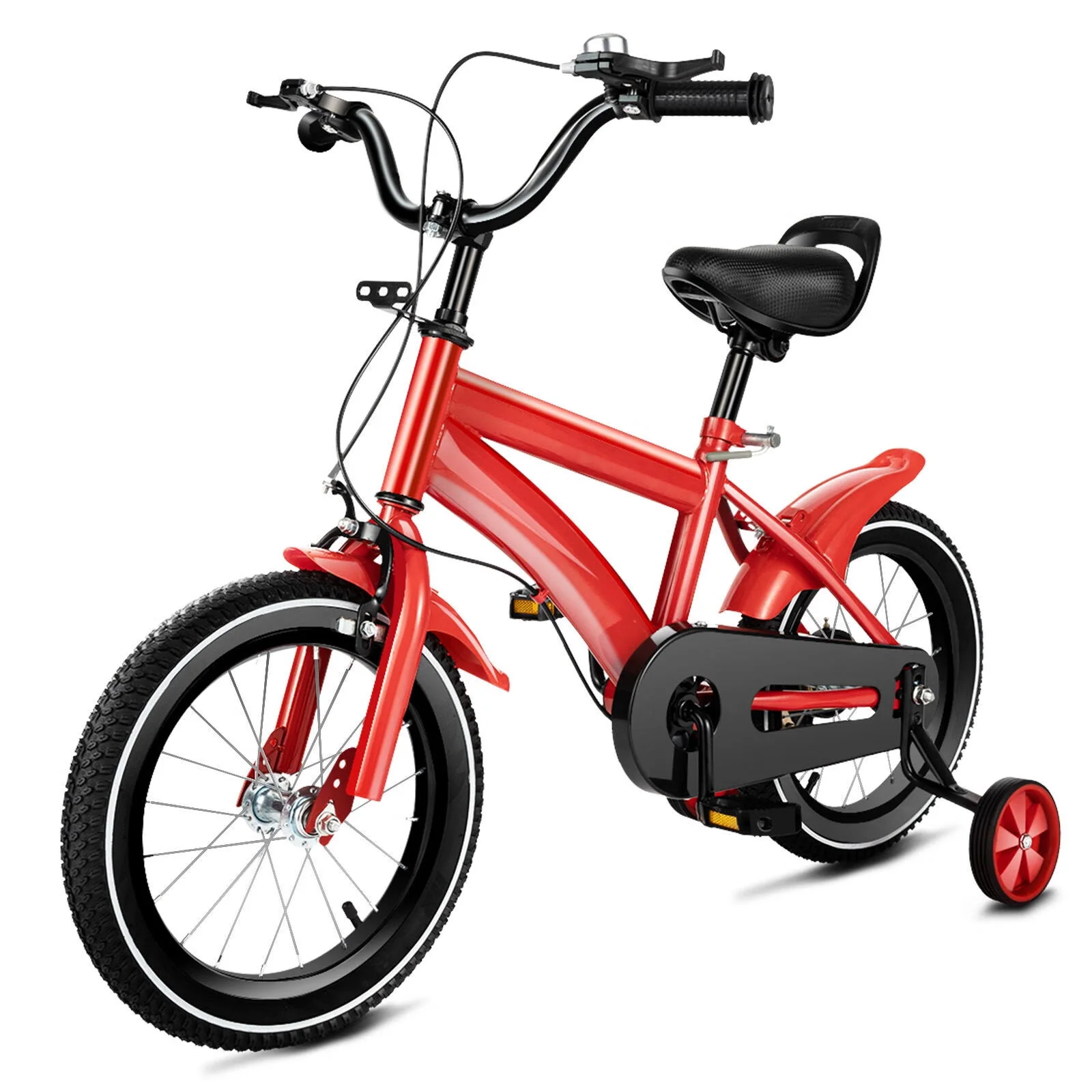 YIYIBYUS 14 Inch Kids Bike Boy Girl Safe Bicycle with Training Wheels and Adjustable Seat, Red