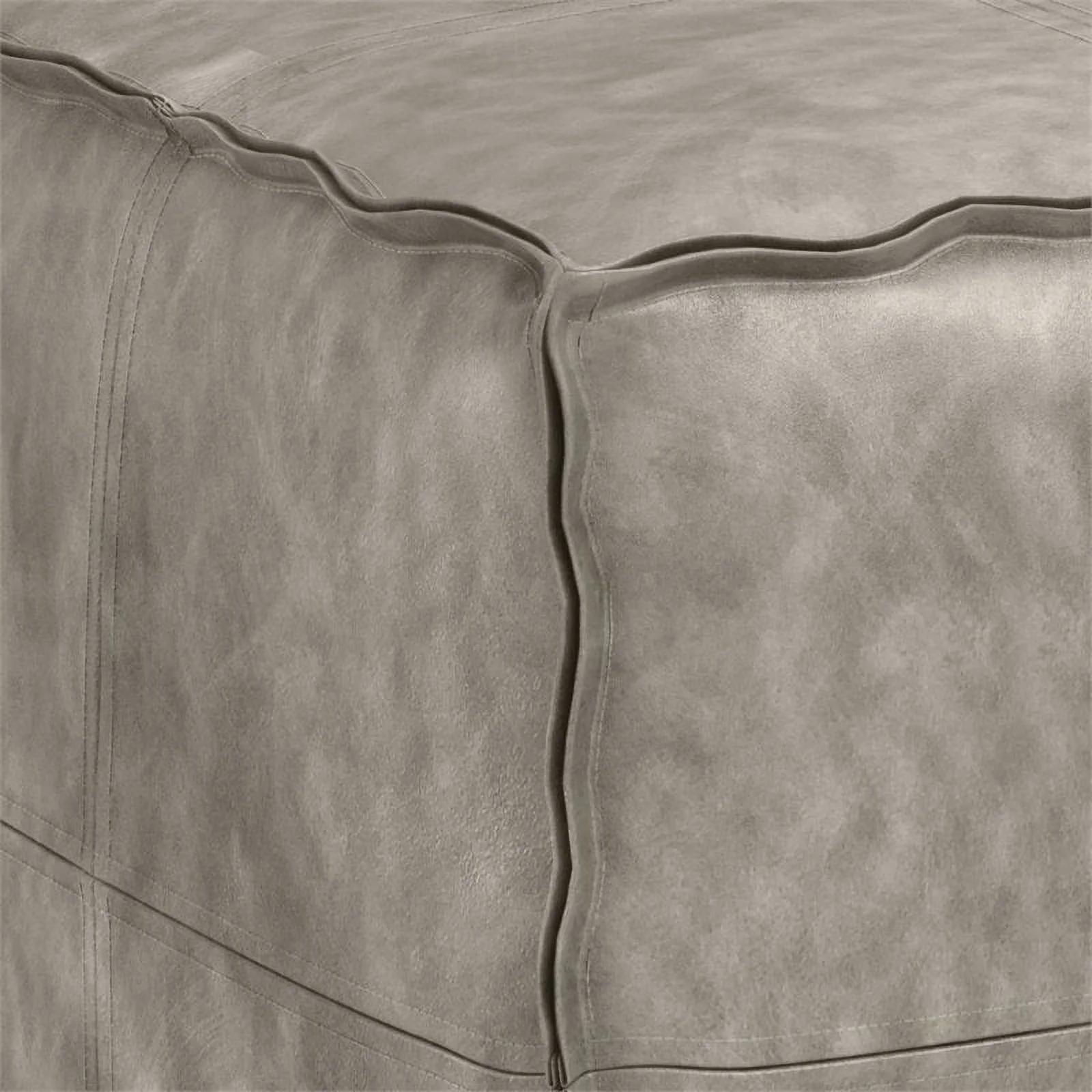 Trent Home Boho Square Pouf in Distressed Gray Faux Leather