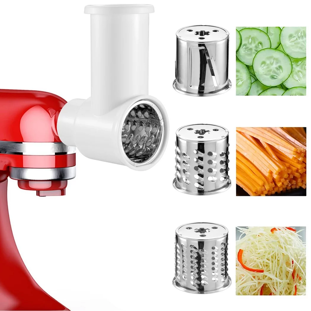Slicer Shredder Attachment Compatible with Kitchenaid Stand Mixer,  Cheese Grater Attachment with 3 Blades, Stainless Steel Vegetable Chopper Fresh Prep Slicer