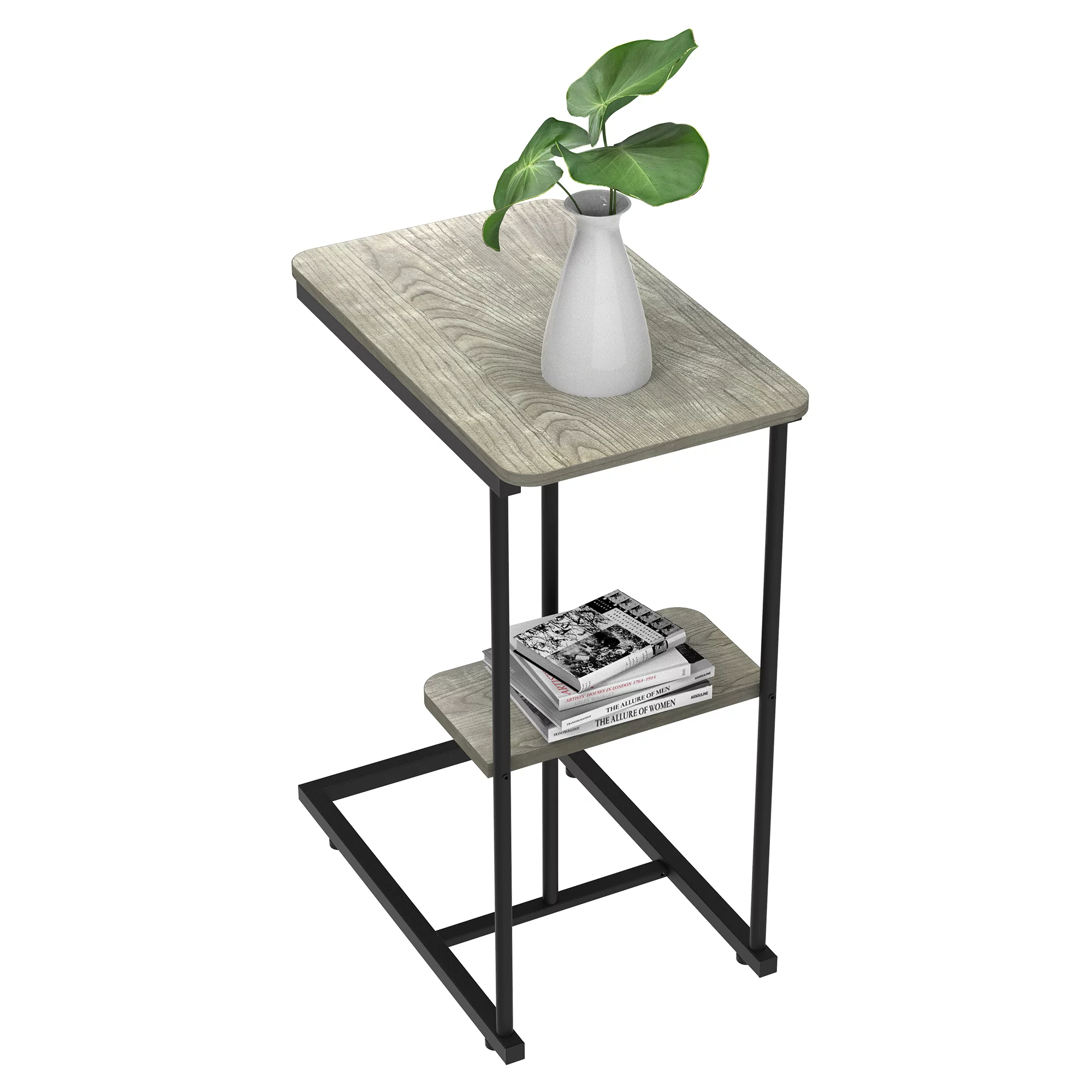 Side Table, Natural Bed Sofa Snack End Table with Storage Basket Portable Laptop Holder Snack Table Sofa Side Table Wood Look Accent Table