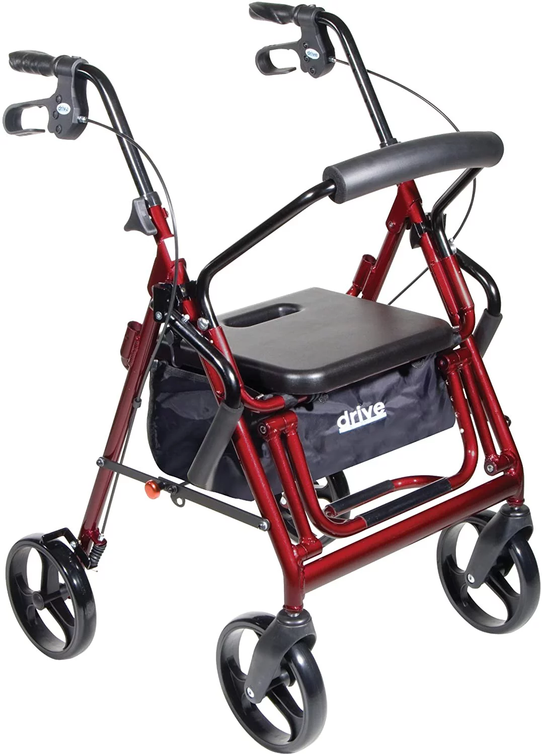 Drive Medical Duet Transport Wheelchair Rollator Walker, Burgundy 1 ea (Pack of 3)