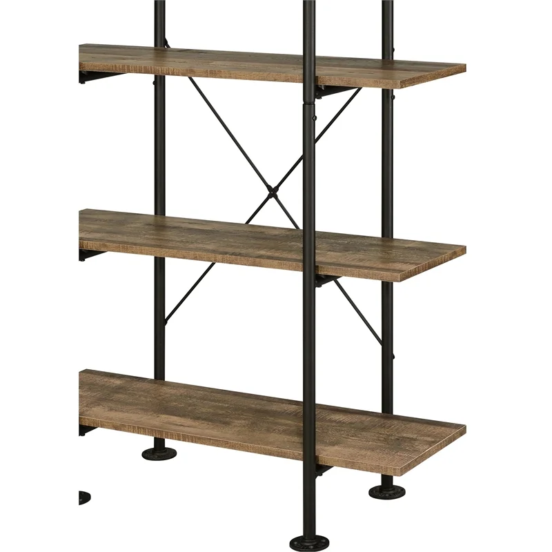Bowery Hill 5 Wooden Tiers Shelf Bookcase in Rustic Oak and Black