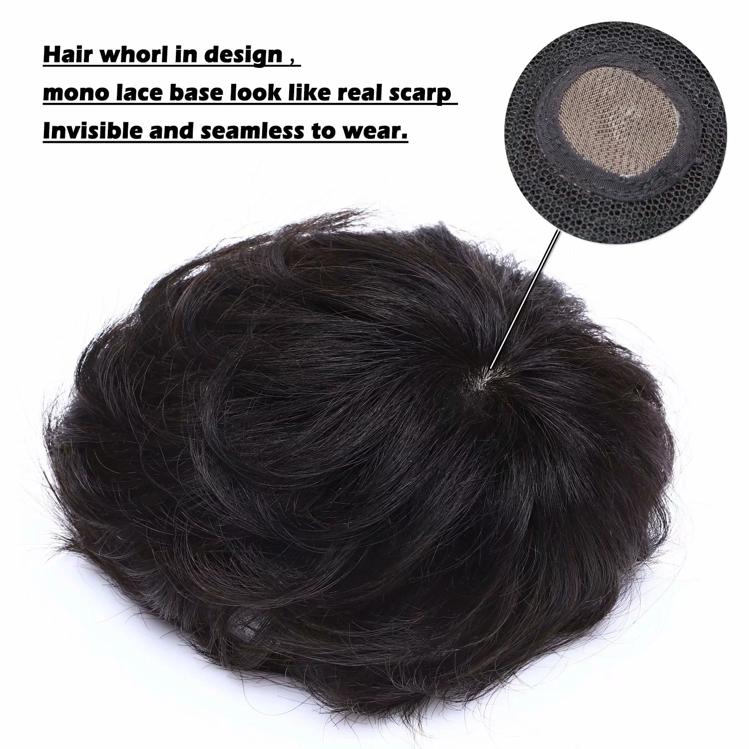 Benehair 100% Remy Human Hair Extensions Mens Hair Replacement System Toupee Hairpieces Clip in 4 Clips Black