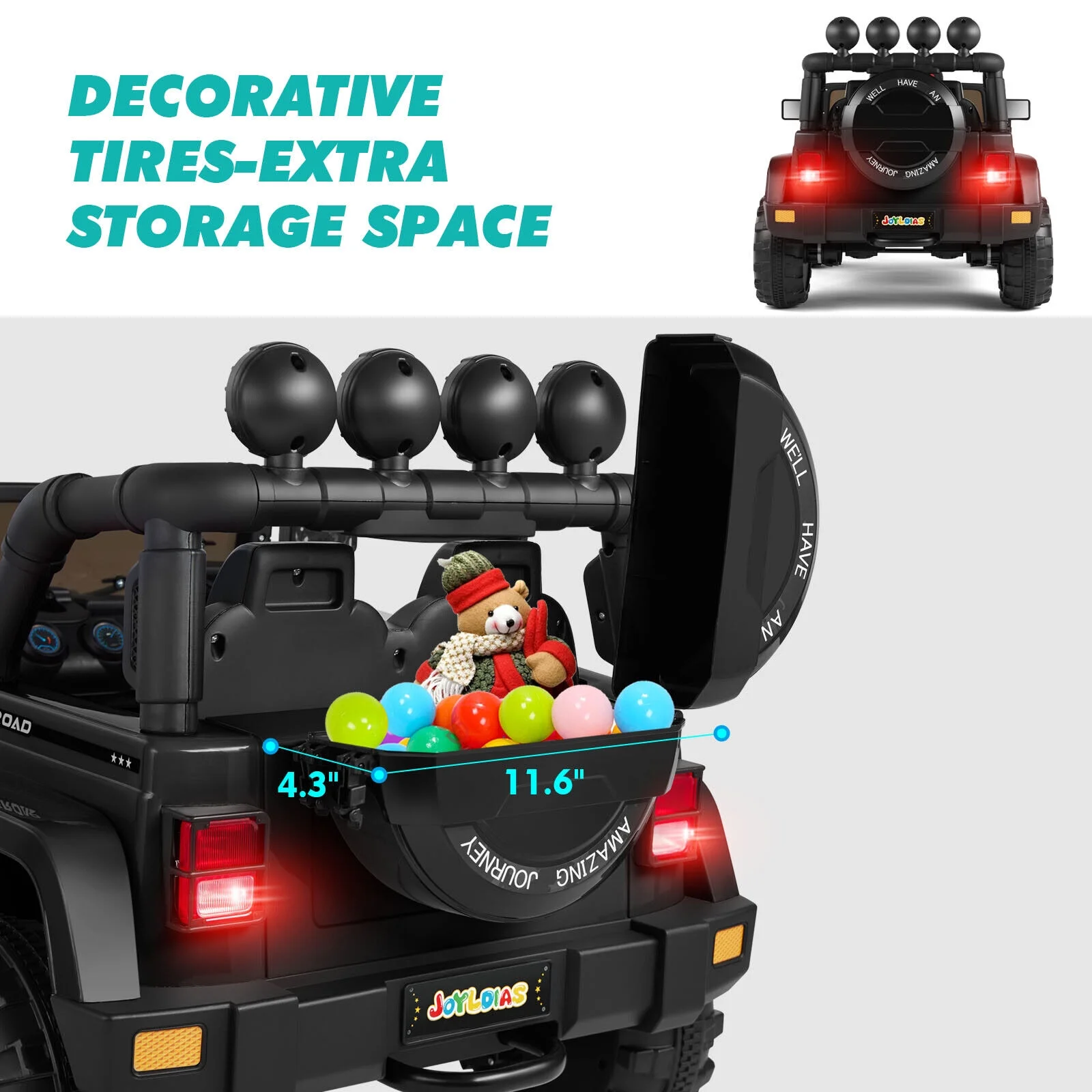 12V Kids Ride On Truck Electric Car with DIY Stickers, Bluetooth, Remote Control, MP3 Player, LED Lights (Black)