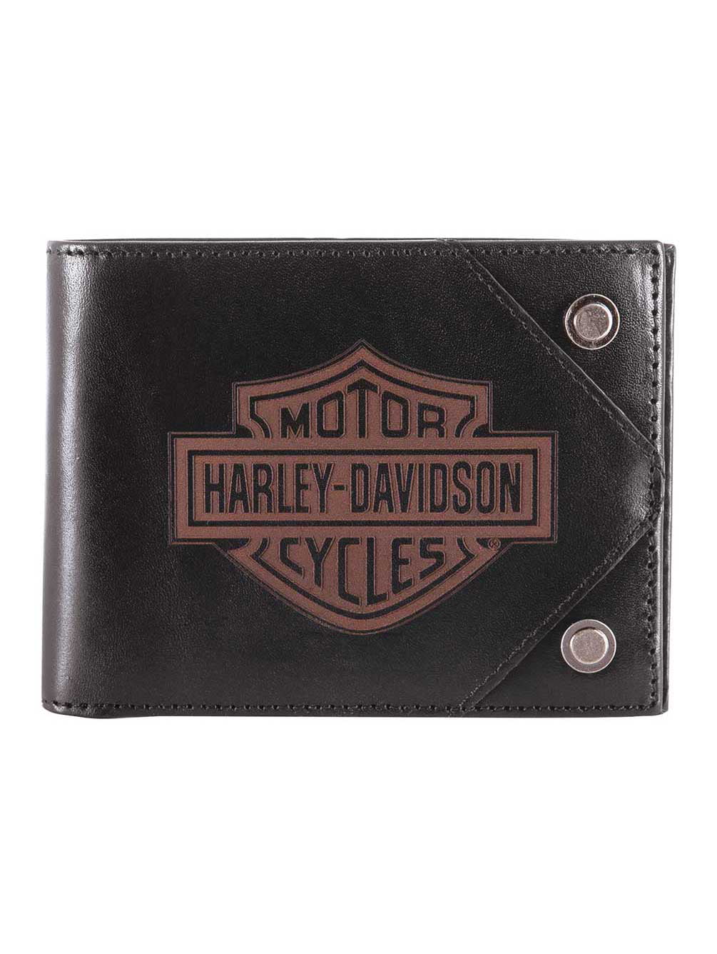 Harley-Davidson Men's Lasered B&S Bi-Fold Leather Wallet w/ RFID HDMWA11486, Harley Davidson