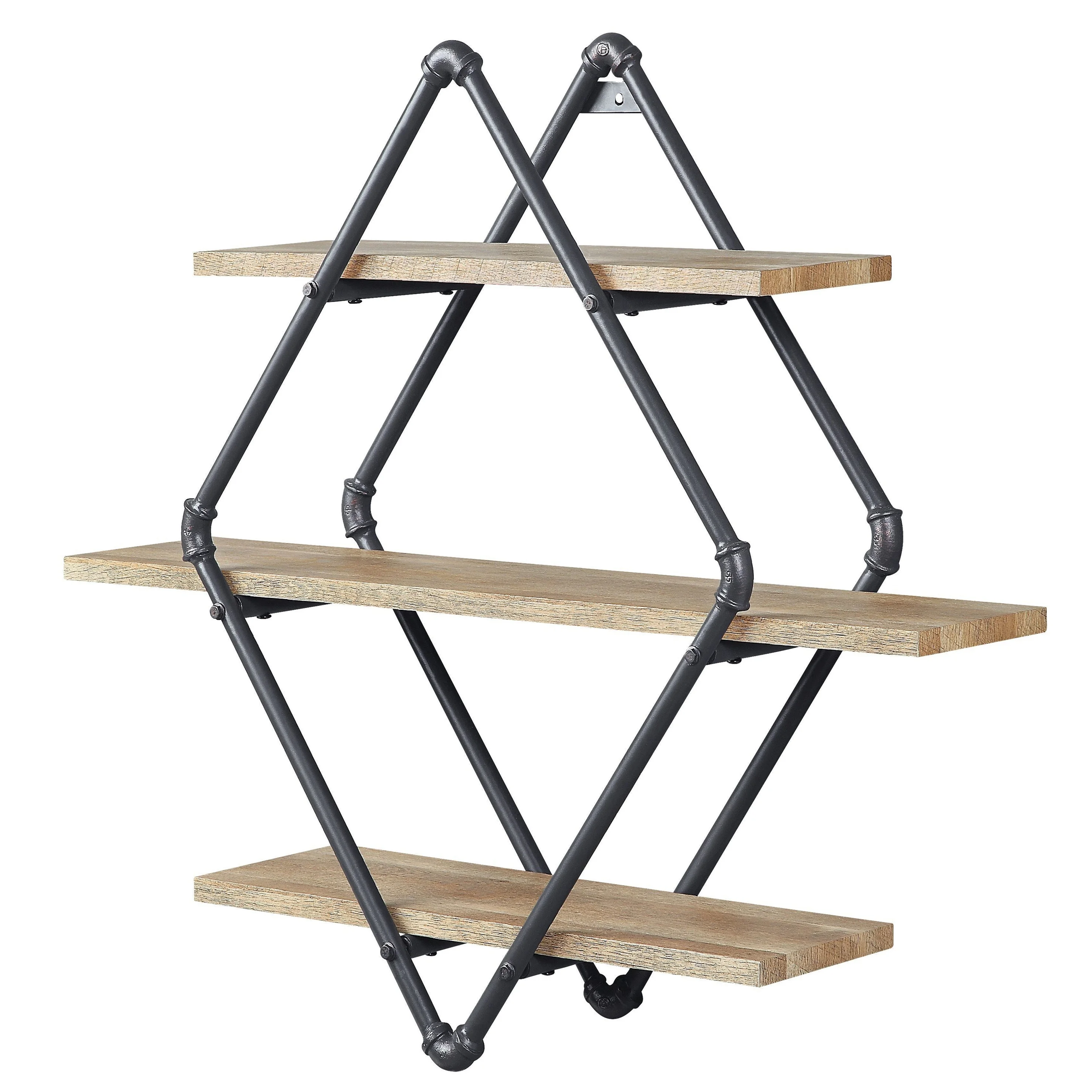 Mankato Oak and Sandy Black 3-Tier Wall Shelf