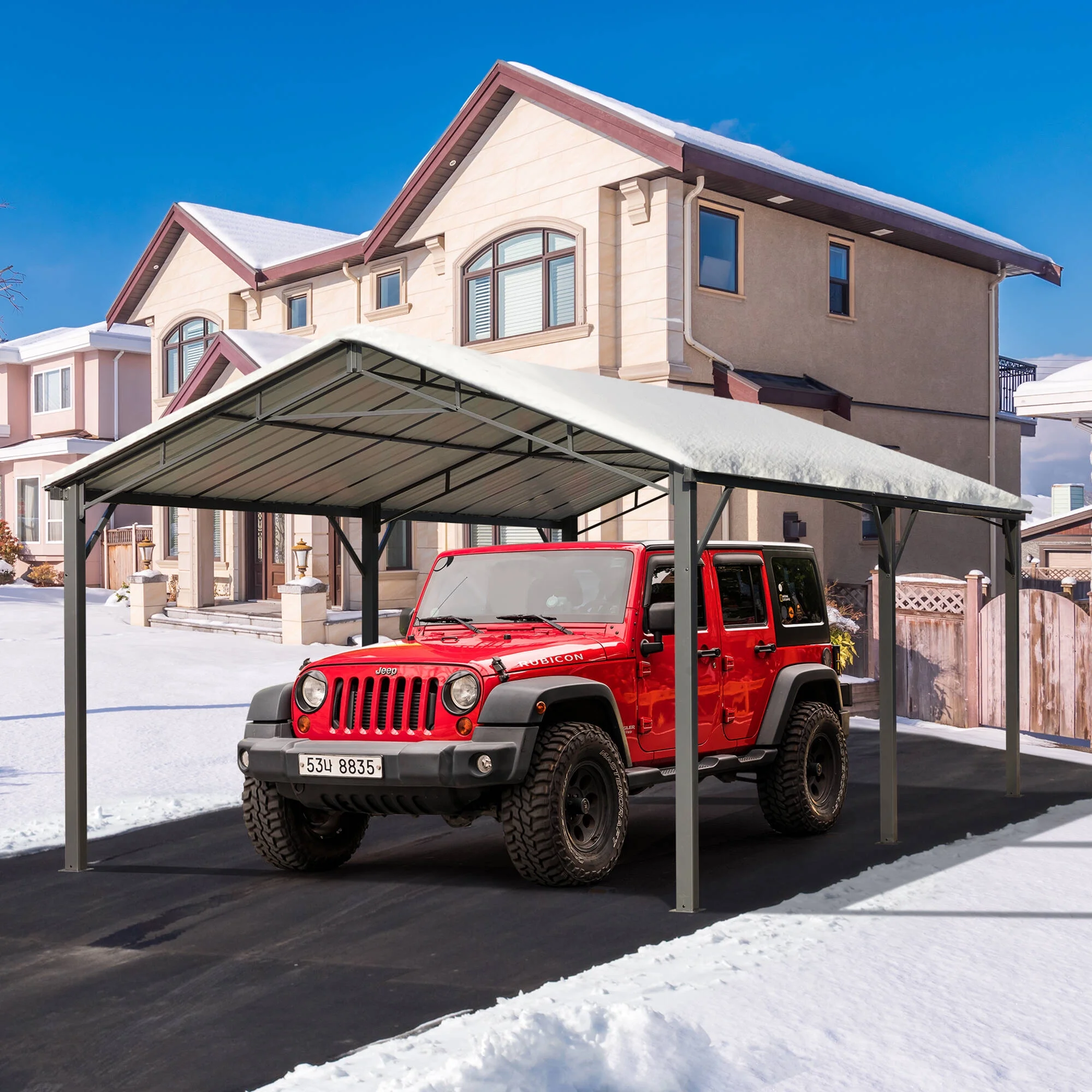 Erinnyees 12' x 20' Metal Carport with Galvanized Steel Roof, Outdoor Storage Shelter for Cars, Trucks and Boats