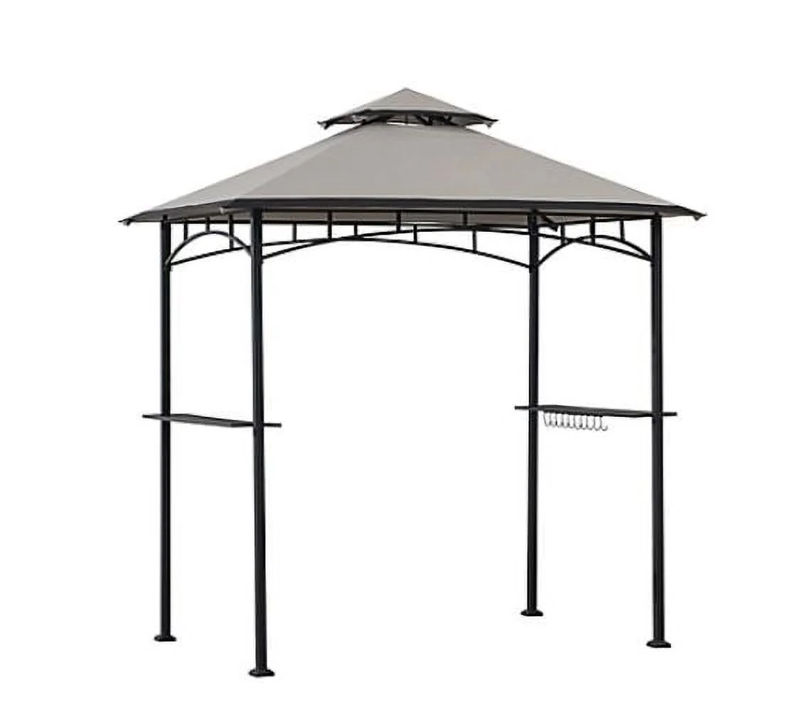 Sunjoy 5 x 8 ft Black Steel Frame Double Tiered Canopy Grill Gazebo for Outdoor, Patio, Garden