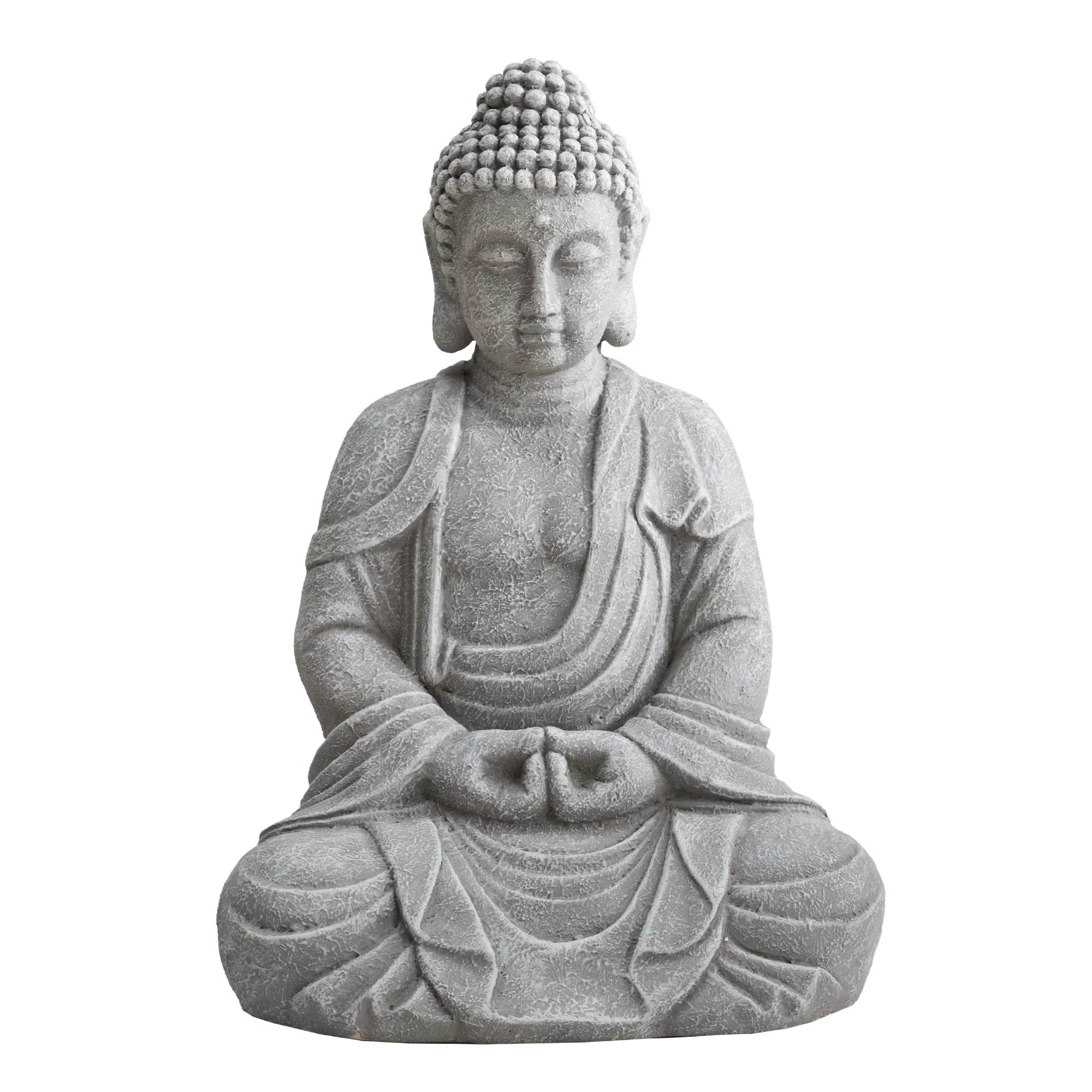 Sunjoy Buddha Statue 14.17 in. L x 11.42 in. W x 20.08 in. H  Large Sized Buddha Garden Statue Gray Decorative Outdoor Buddha Statue