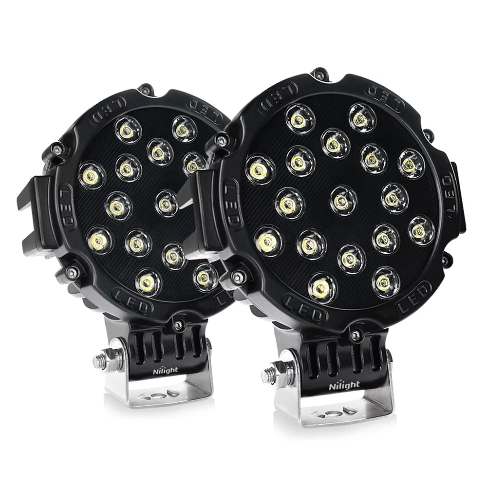 Nilight LED Light Bar 2PCS 7Inch 51w Spot Round Led Off Road Lights Fog Light Driving Lights Roof Bumper Light Bars for Trucks Boat Lights, 2 Years Warranty