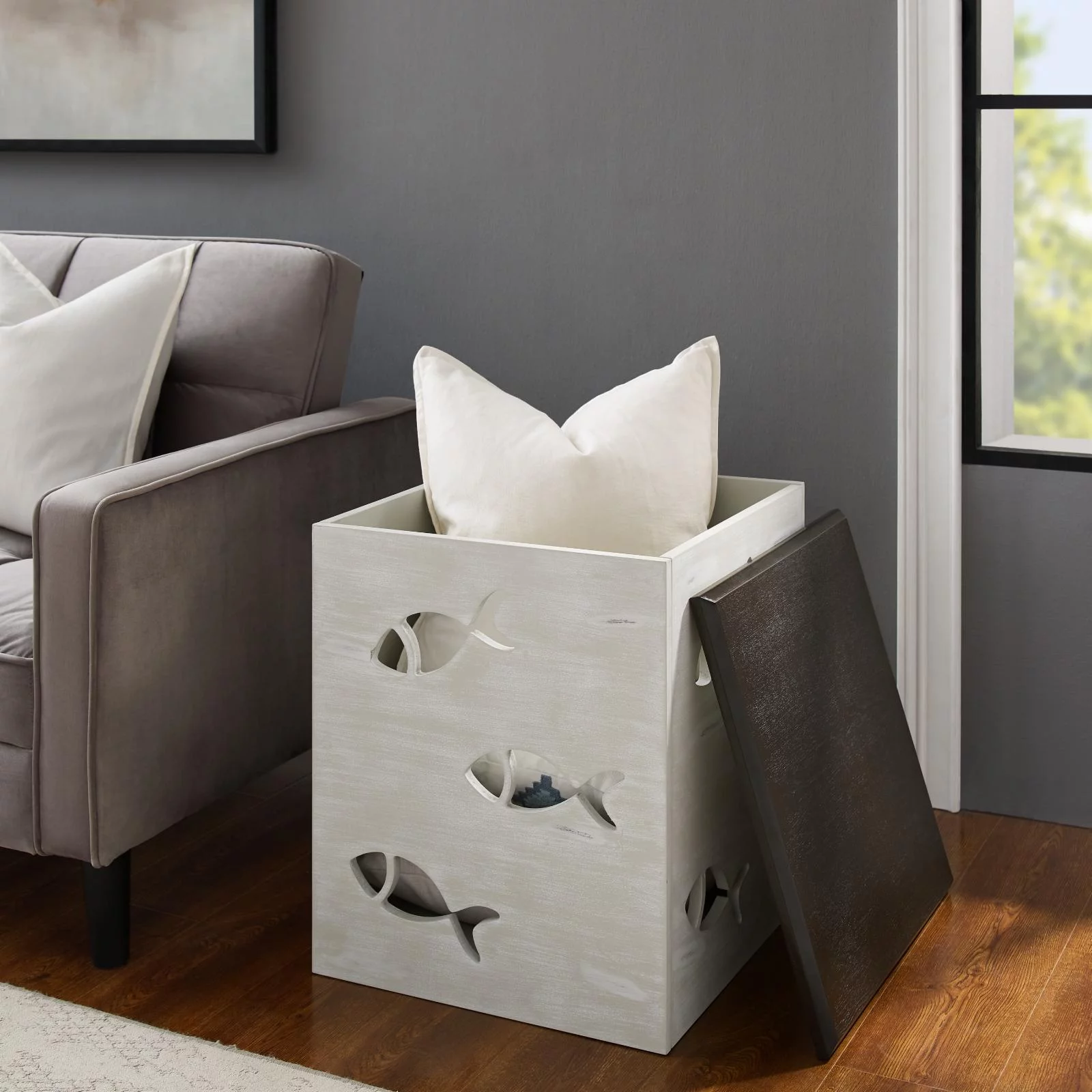 Powell Gareth Side Table - Gray Top and Cream Base