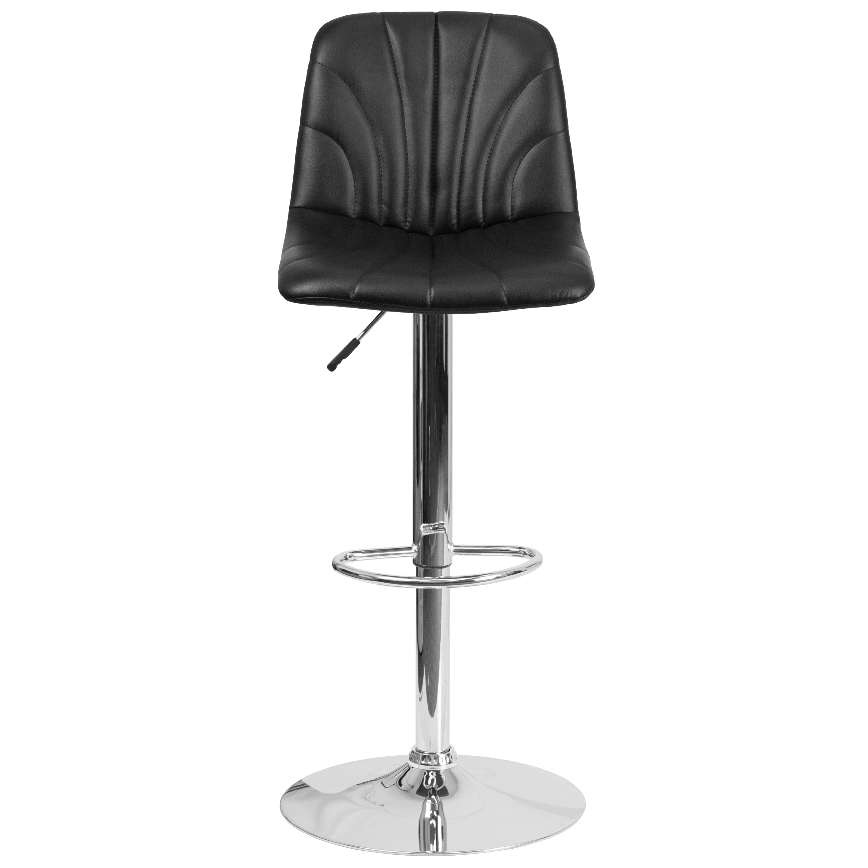 Emma + Oliver Black Vinyl Embellished Stitch Adjustable Height Barstool