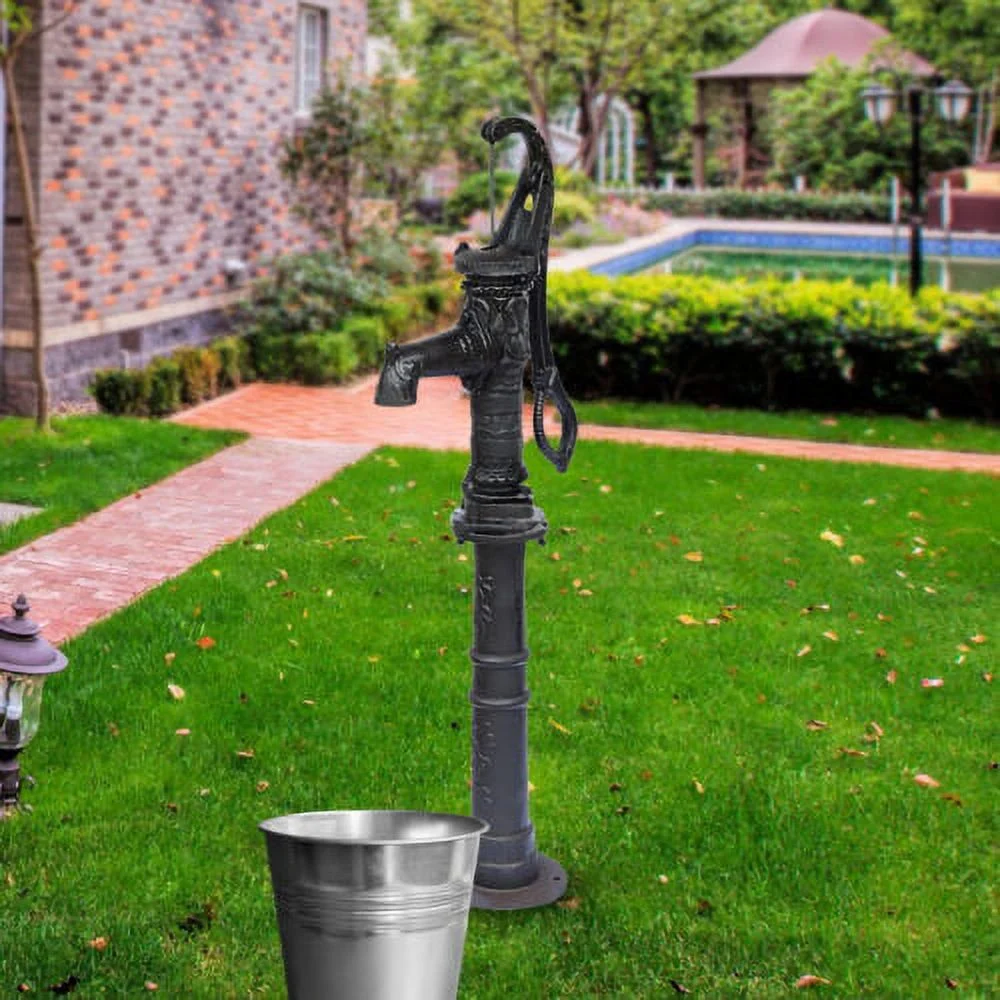 Garden Hand Water Pump Cast Iron Black Well Fountain Booster Tool & Stand