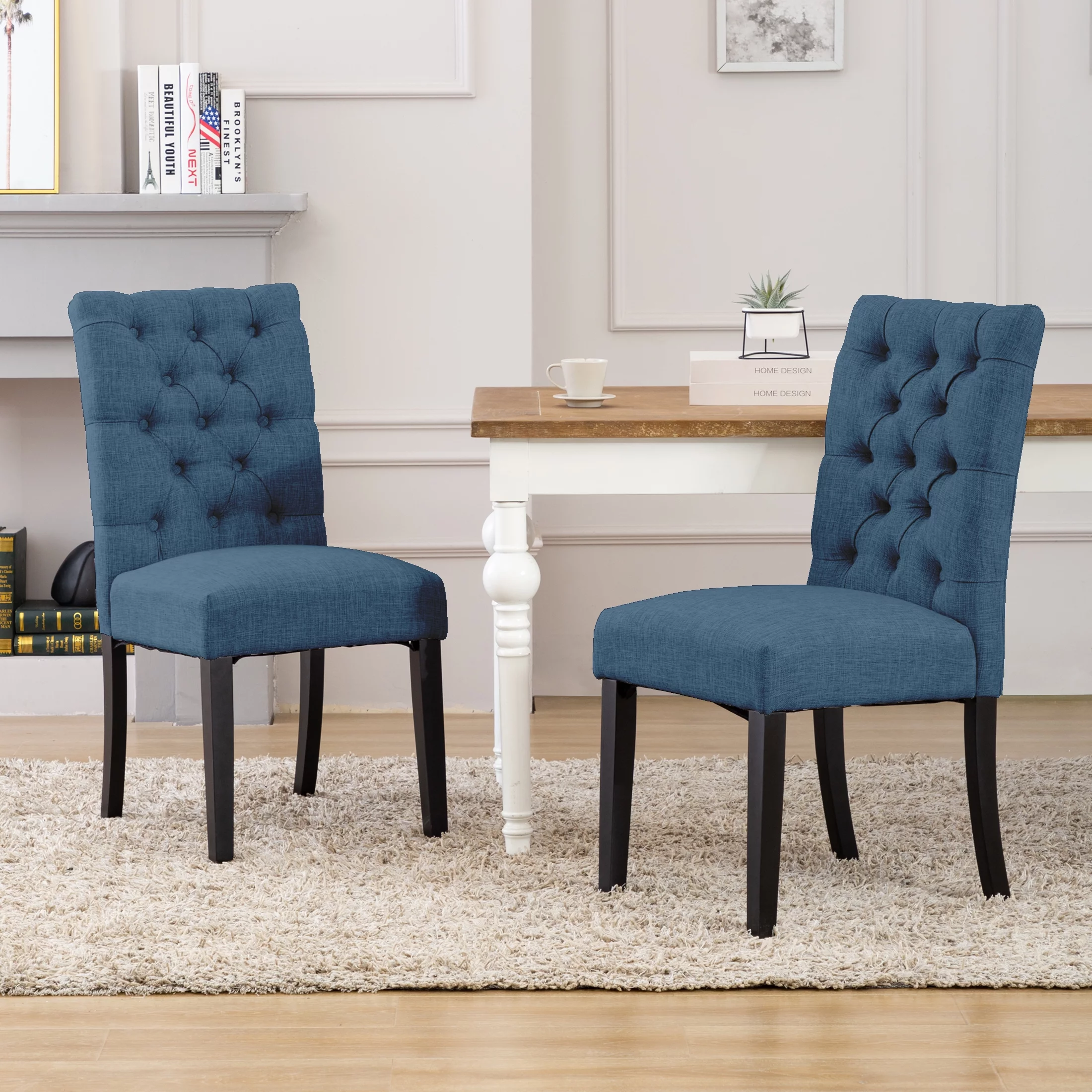 Westin Outdoor Button Tufted Upholstered Dining Side Chair (Set of 2), Blue