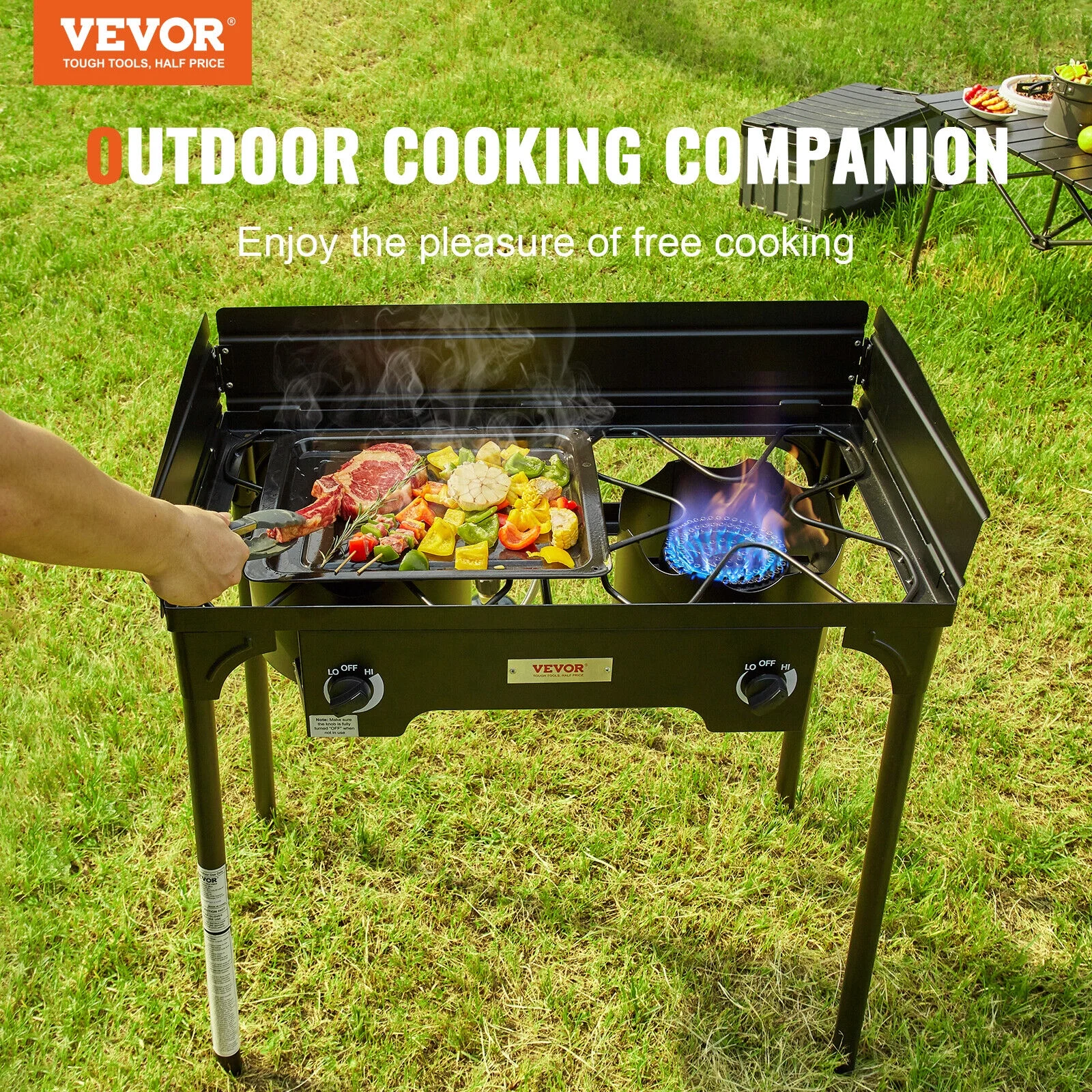 VEVOR Double Burner Grill Gas Propane Cooker Outdoor Camping BBQ Picnic Stove