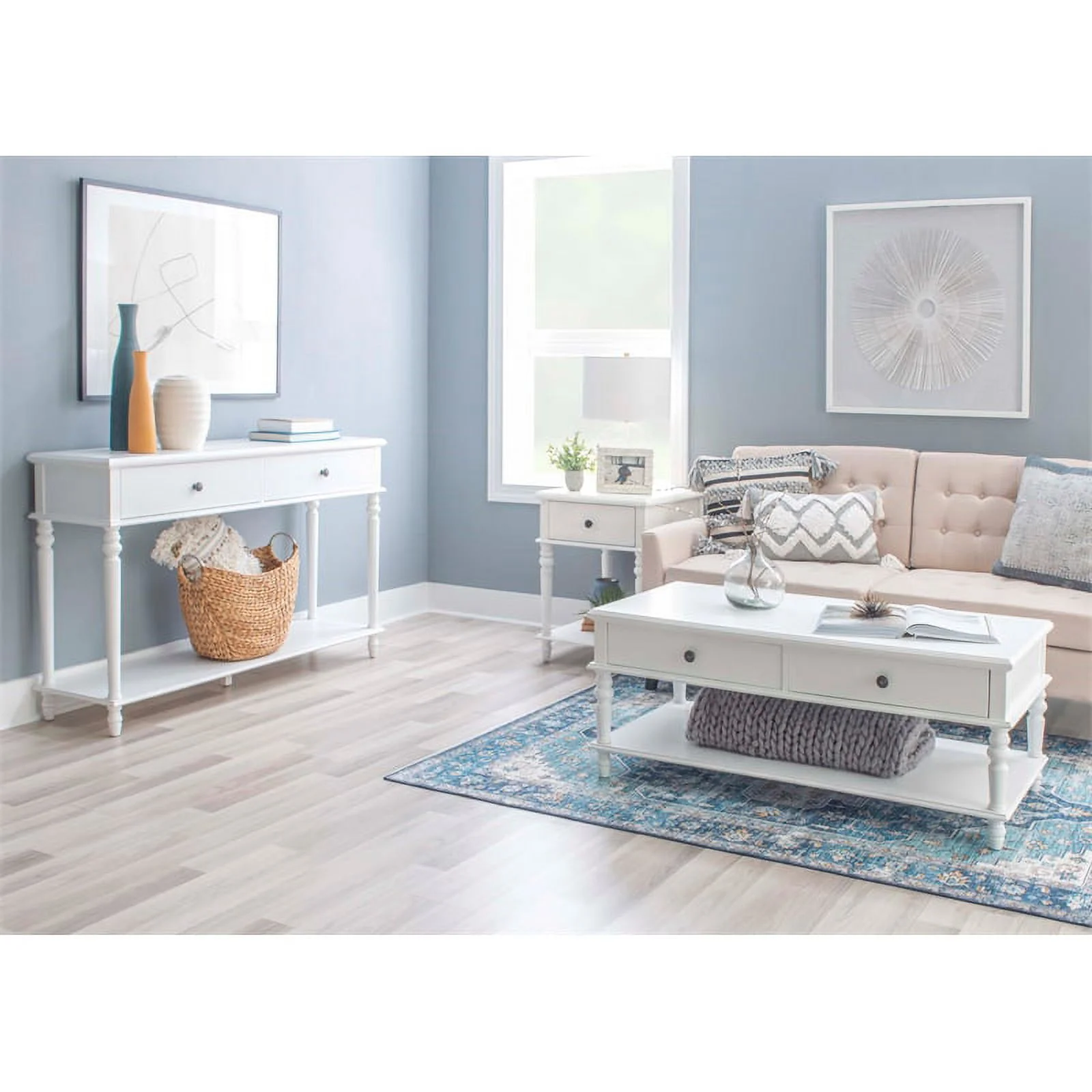 Linon Mavis Wood Console Table with 2 Drawers and Bottom Shelf in White