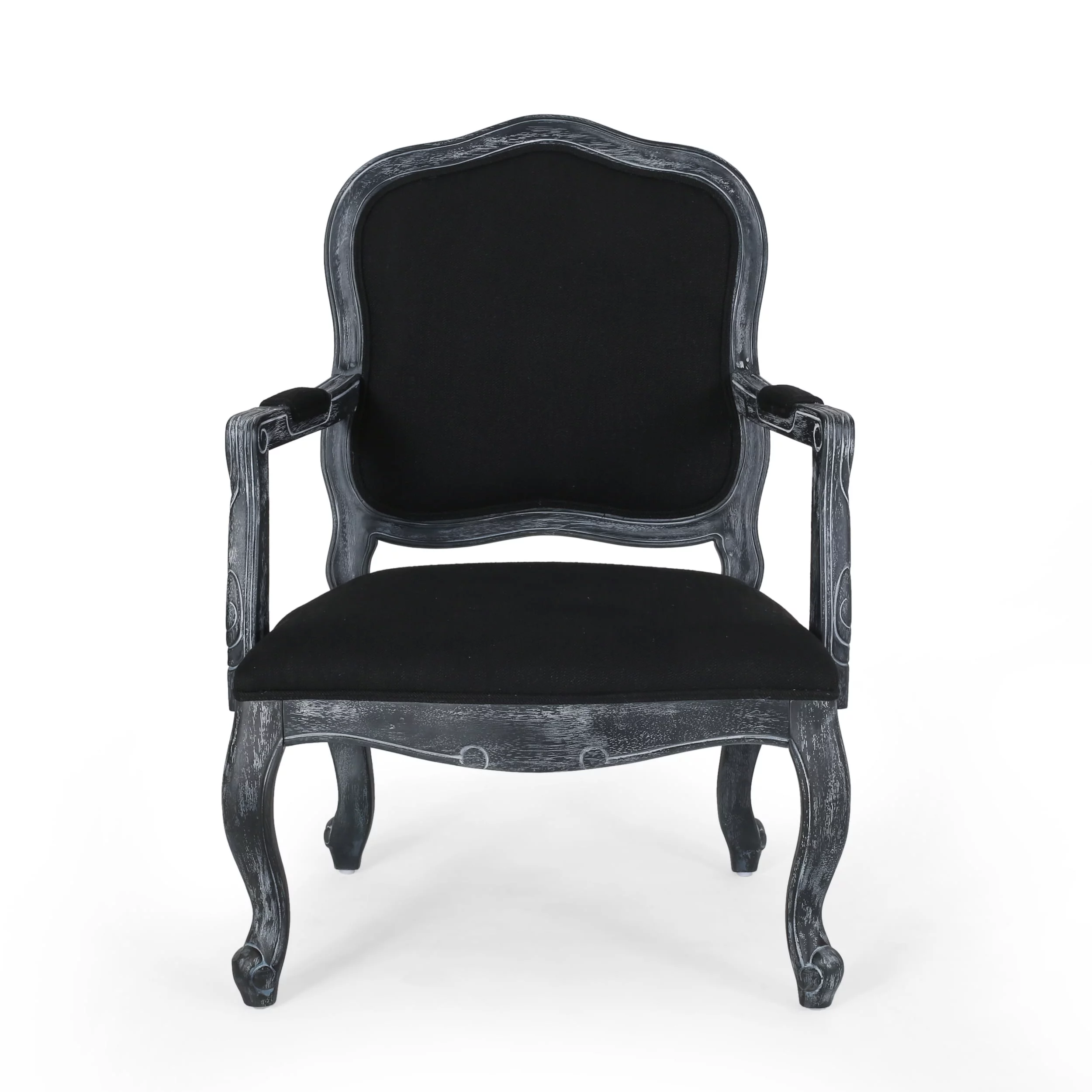 GDF Studio Maria French Country Fabric Wood Upholstered Dining Armchairs, Set of 4, Black and Gray