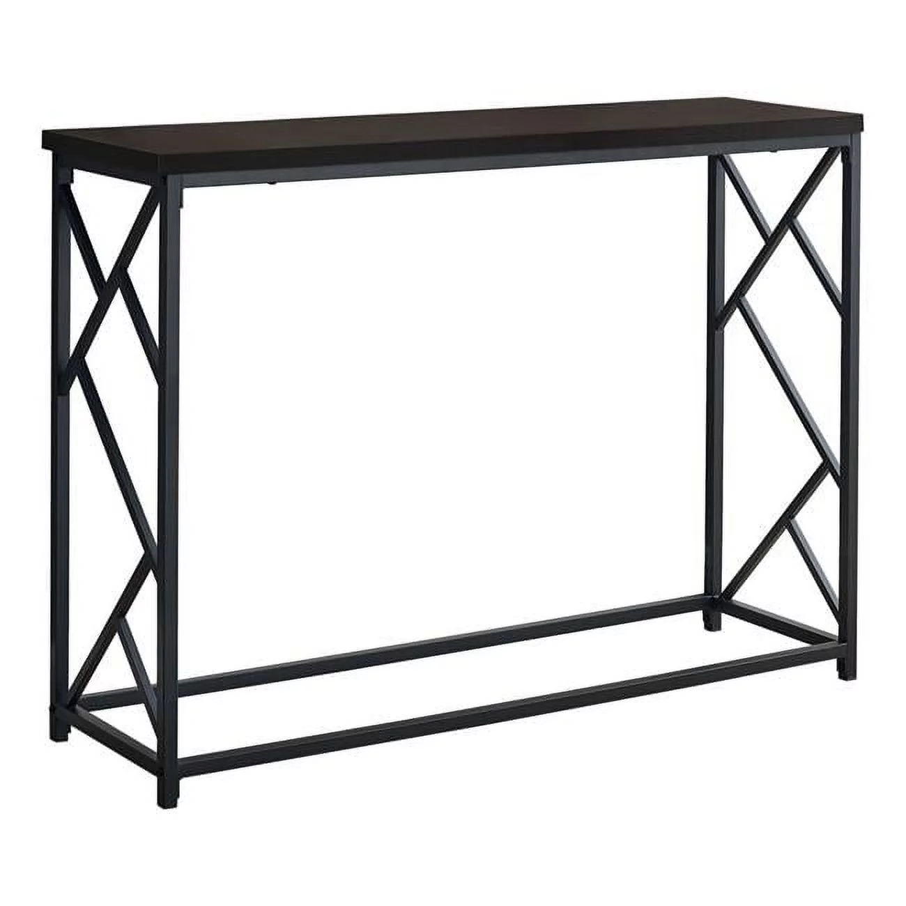 44 in. Rectangular Espresso with Black Metal Hall Console Accent Table
