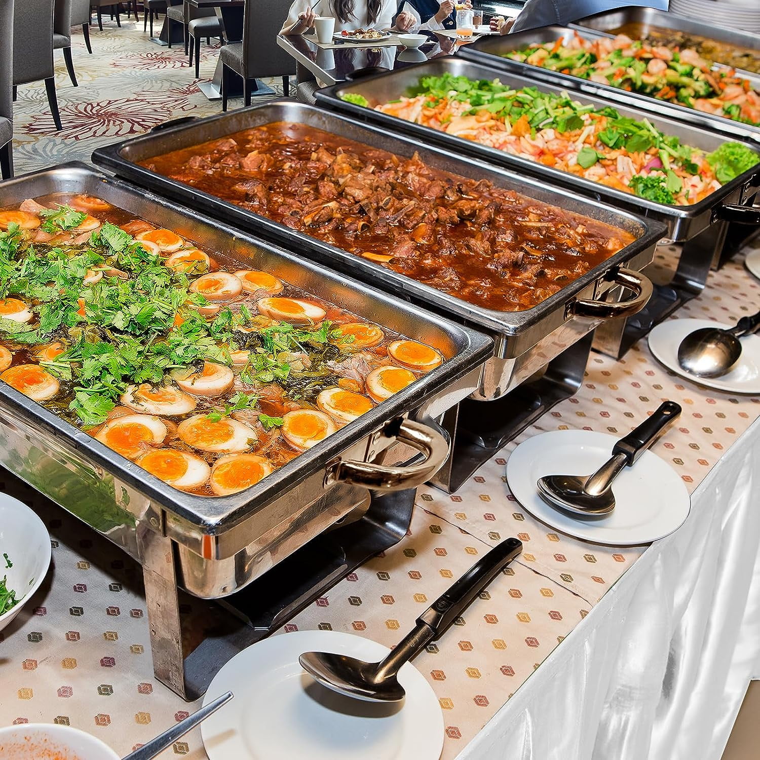JSTUOKE Chafing Dish 6 Packs 9L/8QT Stainless Steel Chafer Full Size Rectangular Chafers for Catering Buffet Warmer Set with Folding Frame